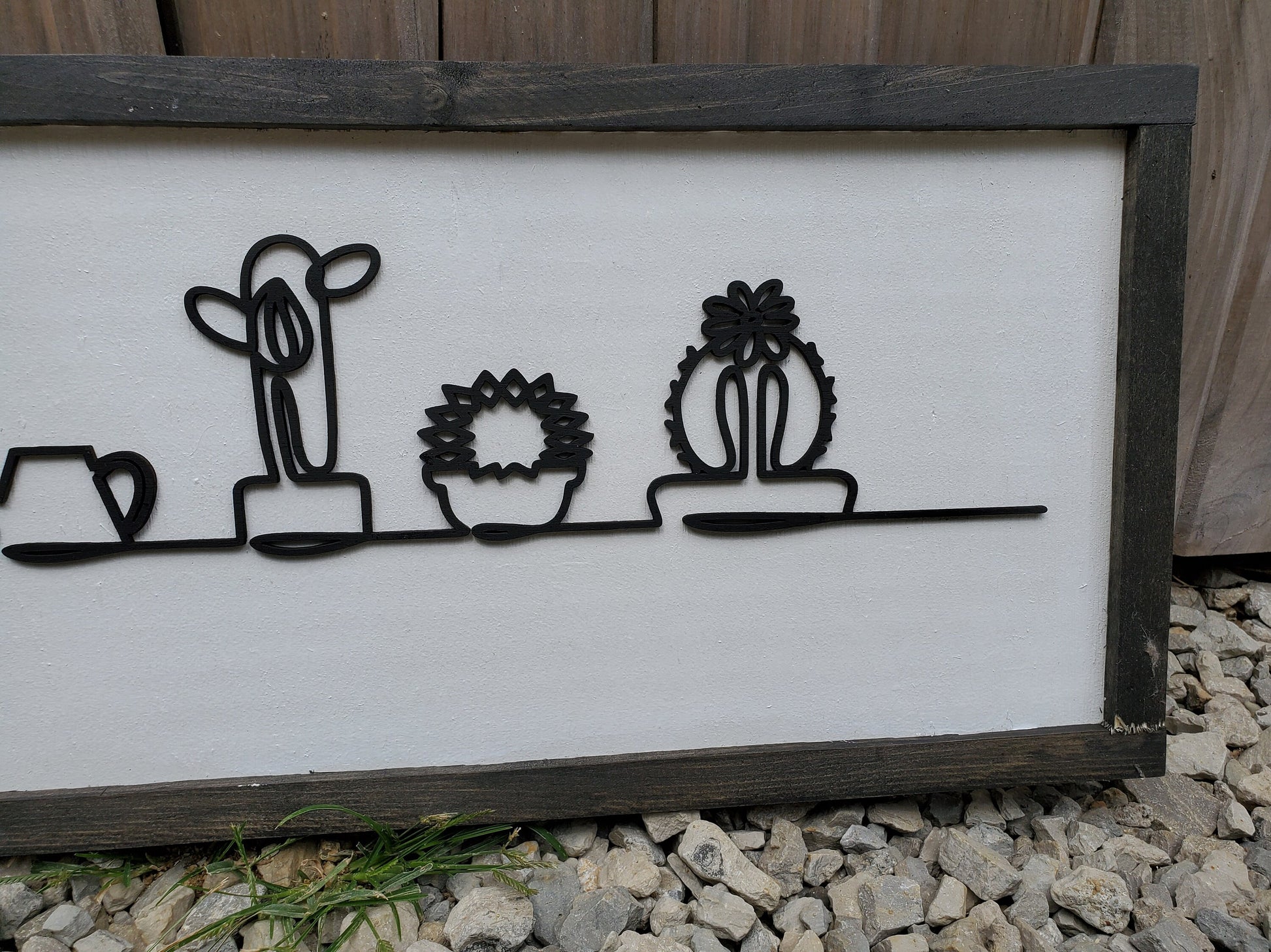 Cat, Cactus, Plants, Kitten, Silhouette, Western, Line Art, 3D, Raised Text Sign, Rustic, Farmhouse, Shabby Chic, Wood, White and Black