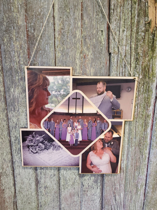 Collage Wedding Holds 5 Photos Wood Square Custom Photo Wall Hanging Photo Picture Family Photos Printed Personalized Gift Home Decor USA