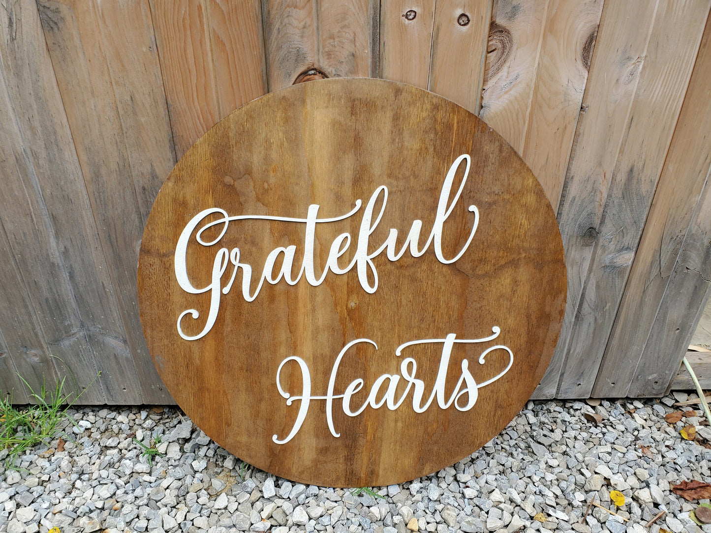 Grateful Hearts, Thanksgiving, Grateful,Script, Large Circle, Plaque, Round, Rustic, Large, 3D, Raised Image, Laser Cut, Sign, Decor