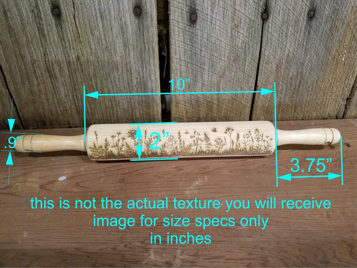 Flourish, Texture, Embossed, Engraved, Wooden Rolling Pin, Cookie Stamp, Laser, Hardwood 10 inch, Design, Pattern, Nature, pottery floral