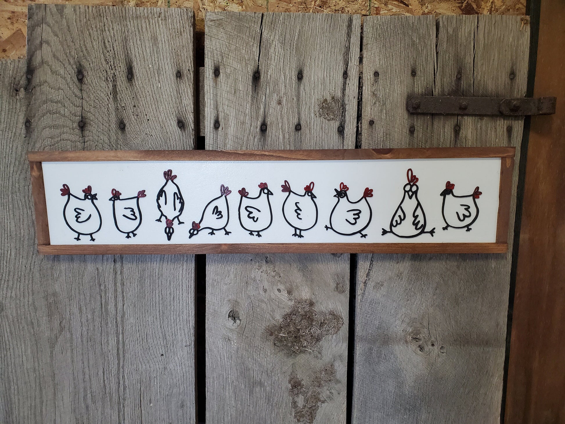 Chicken Raised Graphic 3D Chicks Sign Hens Rooster Country Décor Chicken Coop Line Drawing Happy Pecking Over Sized Rustic Wood 3D Primitive