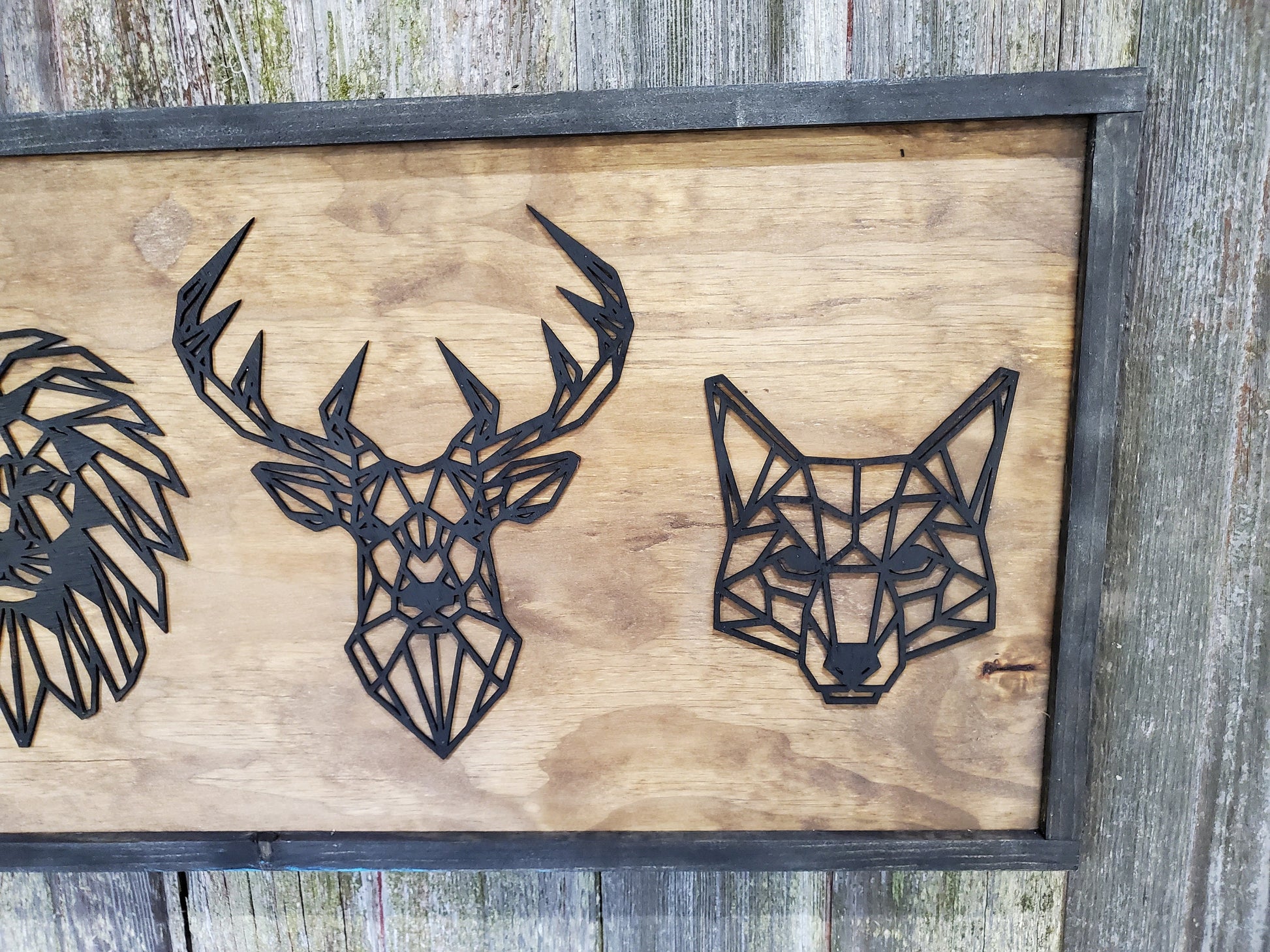 Origami Animals Elephant Deer Fox Lion Bull Safari Adventure Outdoors 3D Raised Wood Sign Over Sized Sign Rustic Over Sized Laser Detail