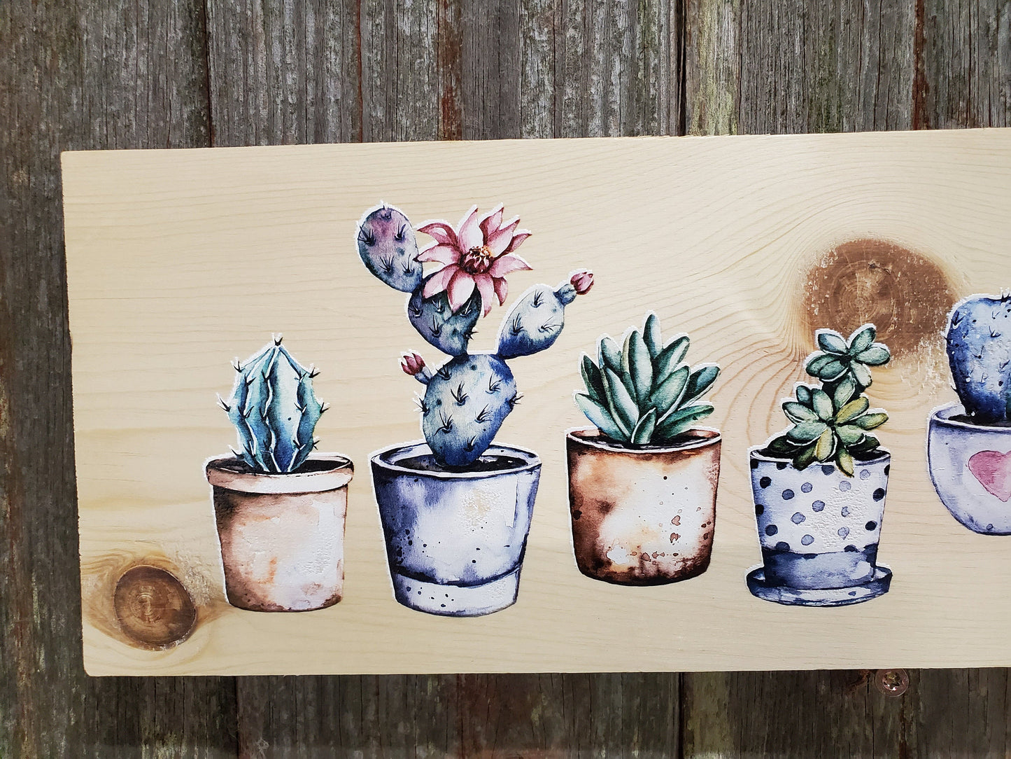 Cactus Wall Decor Cacti Potted Art Plant Decor Western Green Pastel Watercolor Colored Wood Print