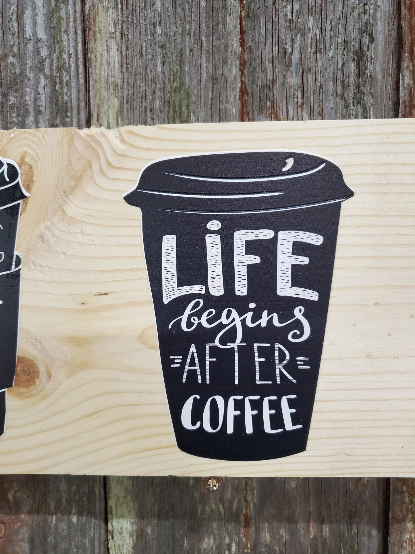 Coffee Lovers Wall Decor Coffee Bar Everything is Better with Coffee Decoration Travel Mug  Gift Colored Wood Print