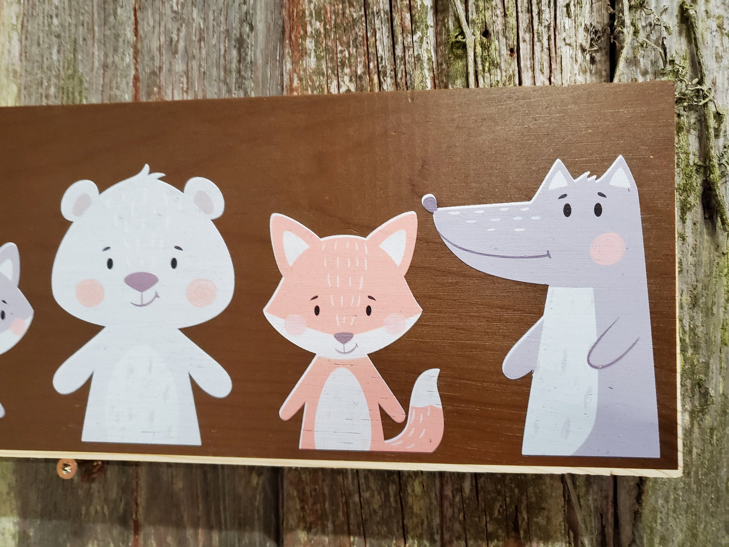 Woodland Animals Sign Nursery Deer Fox Bear Nature Babies Plaque Decor Wall Art Color Wood Print