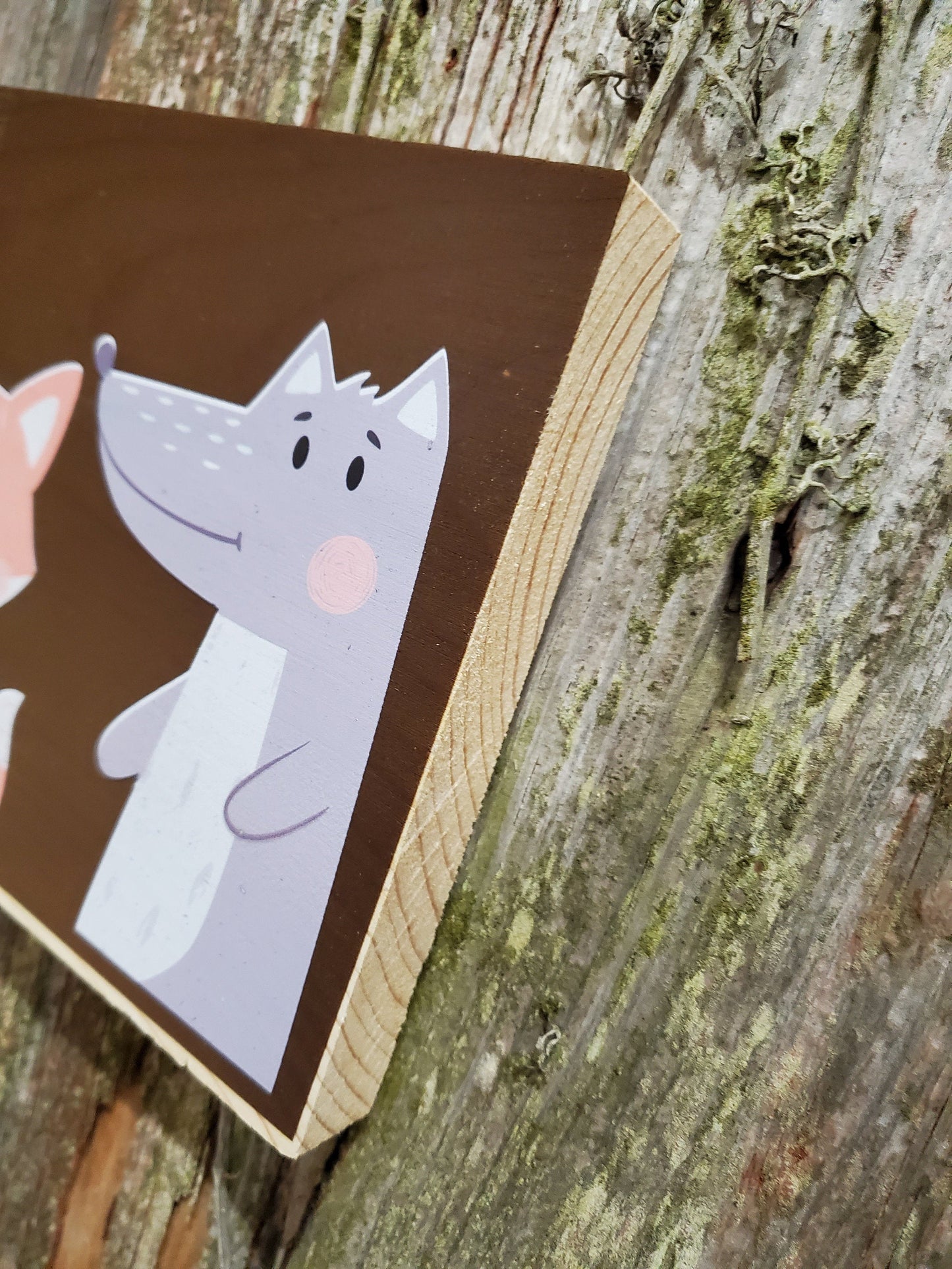 Woodland Animals Sign Nursery Deer Fox Bear Nature Babies Plaque Decor Wall Art Color Wood Print