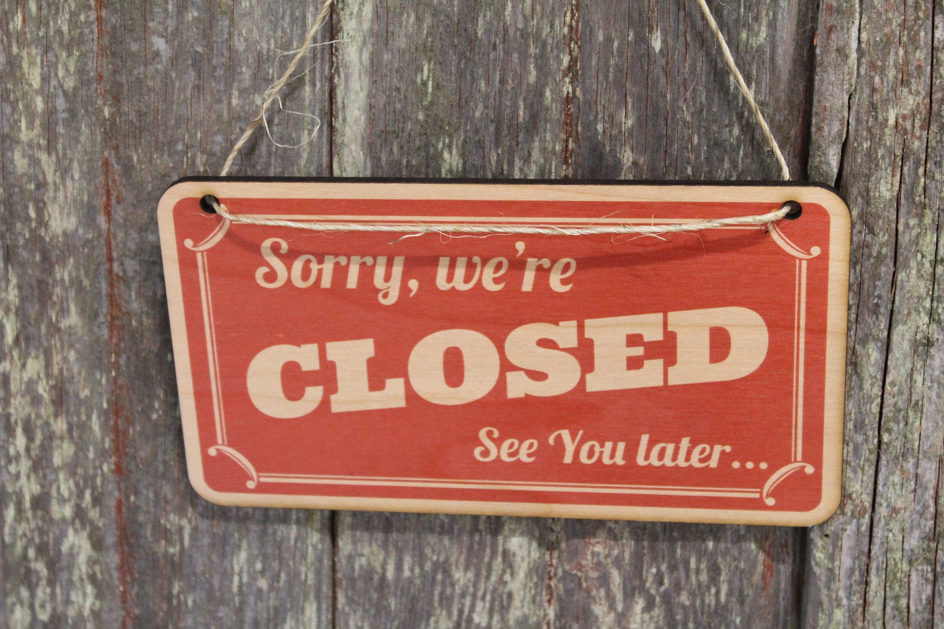 Open Closed Sign Red Come In Sorry We're Closed Double Sided Close Advertising Small Business Wooden Front Door Entry Way Decor Plaque Wood