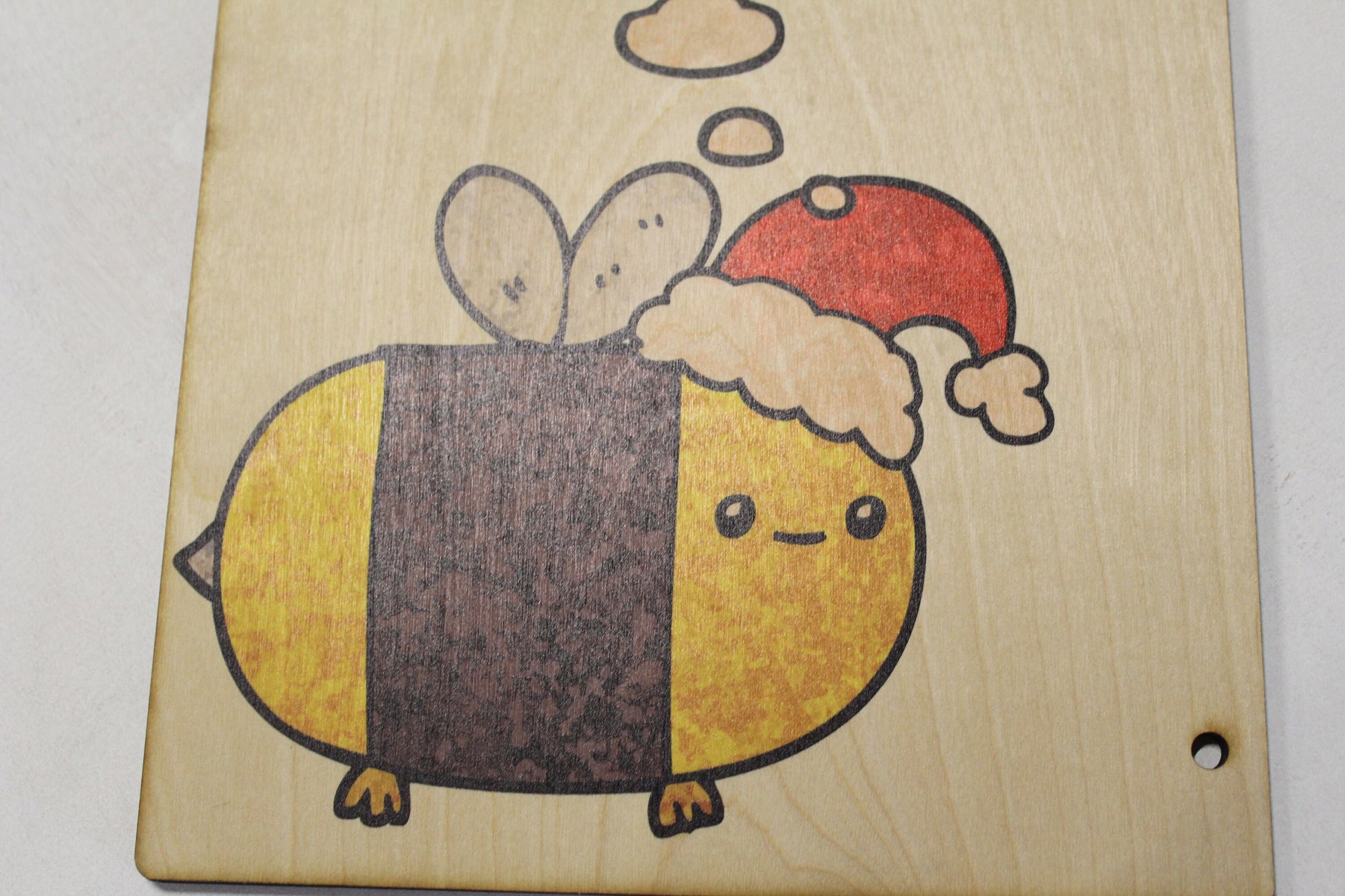 Bee Happy Bumble Bee Honey Bee Merry Christmas Rustic Wooden Sign Wall Decor Art Plaque Wood Print Sketch Drawing Santa Bee