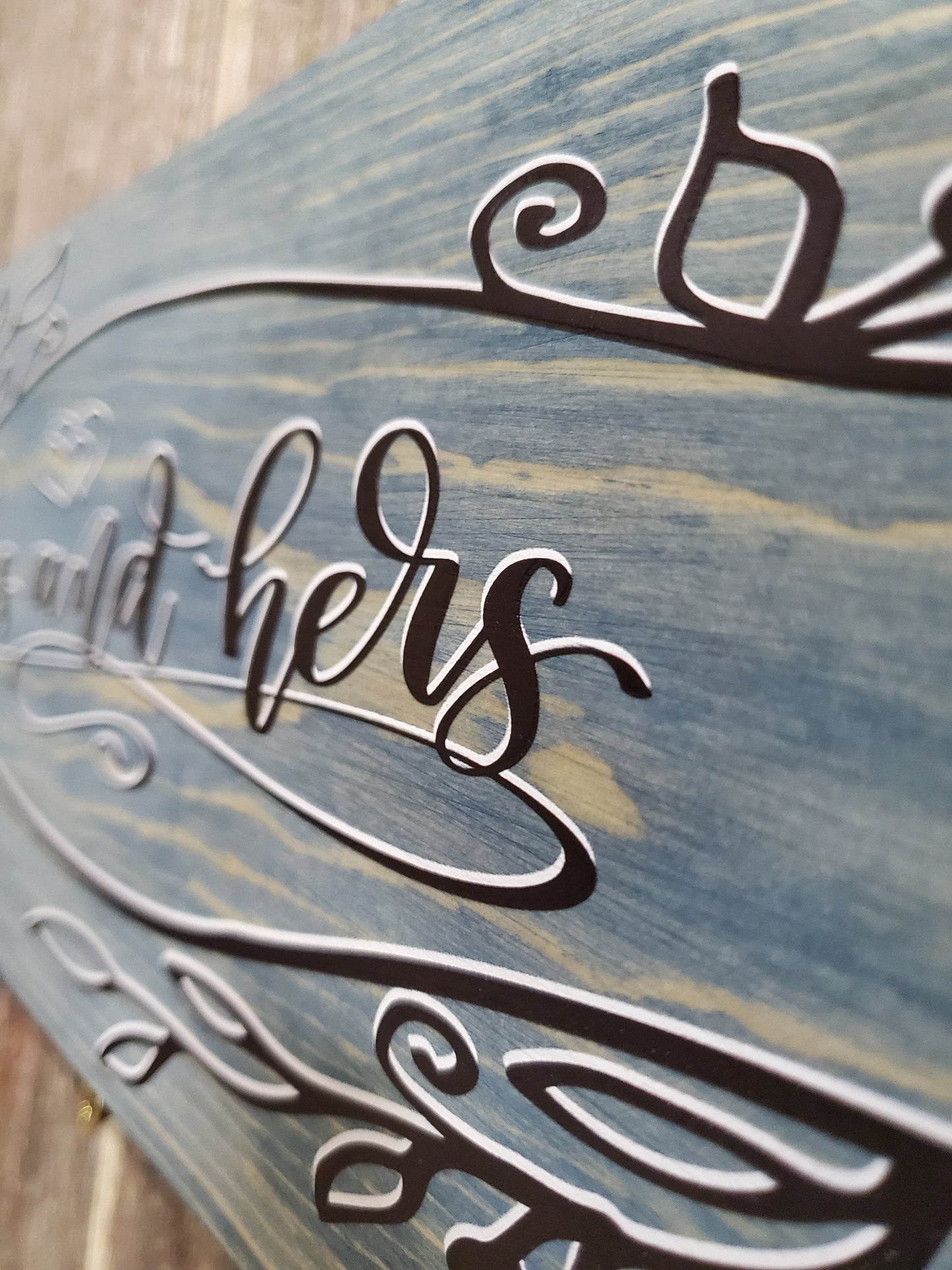 His and Hers Wall Sign Wedding Wood Scroll Work Plaque Text Decor Script Wall Art Color Wood Print