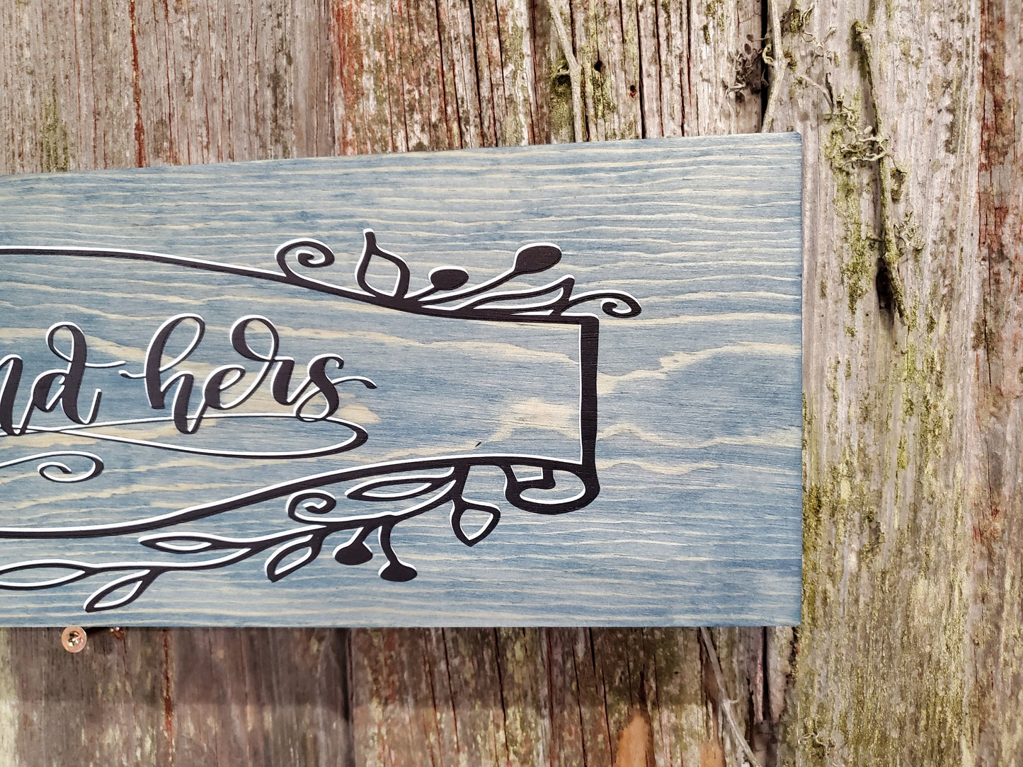 His and Hers Wall Sign Wedding Wood Scroll Work Plaque Text Decor Script Wall Art Color Wood Print