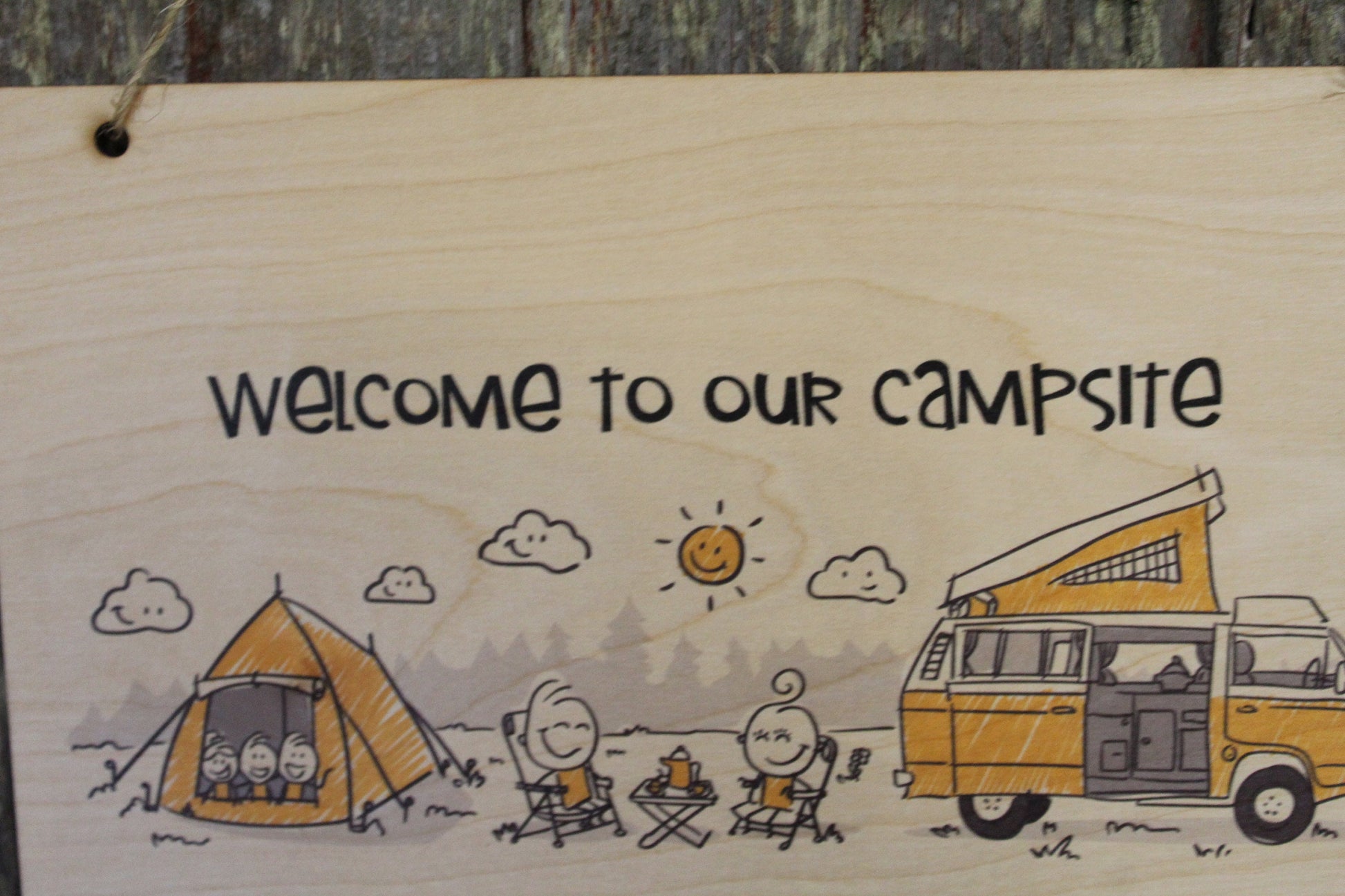 Campsite Welcome Sign Camping Text Camper Rv Family Outdoors Rustic Wooden Wall Decor Wood Print