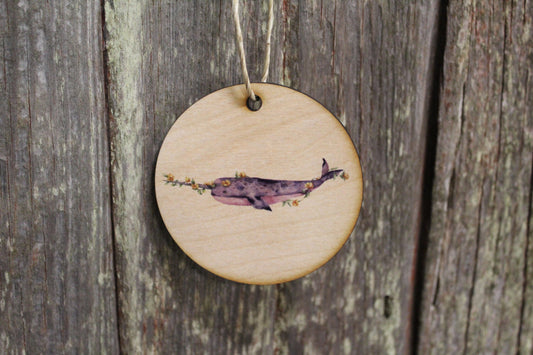 Narwhal Floral Crown Flowers Wood Circle Hanger Sign Ornament Keychain Wooden Front Door Entry Way Cute Unique