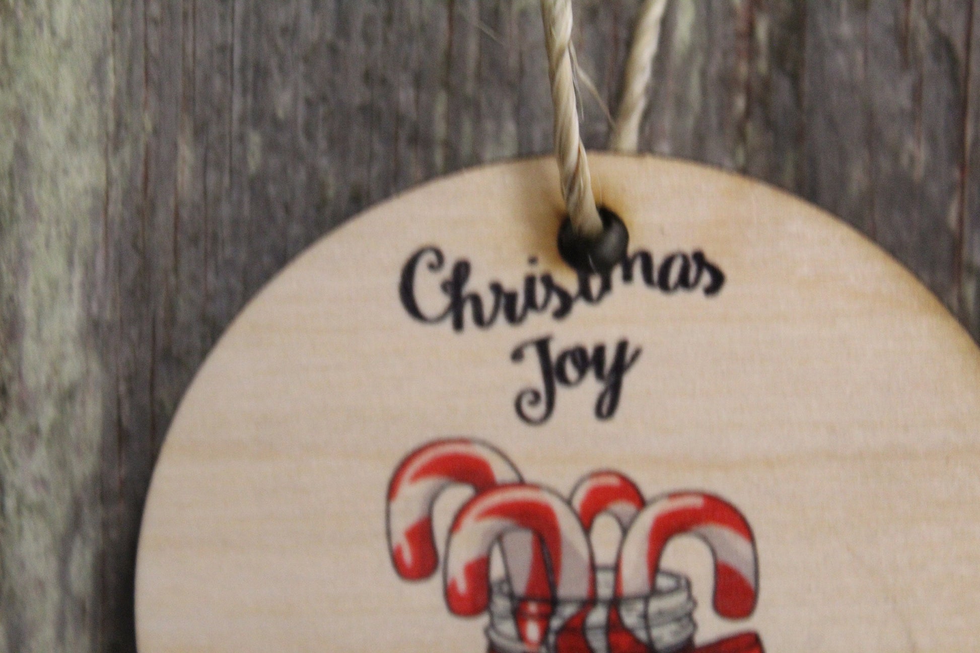 Candy Cane Christmas Decoration Mason Jar Winter Joy Red Keychain Décor Wood Circle Sign Gift Cute