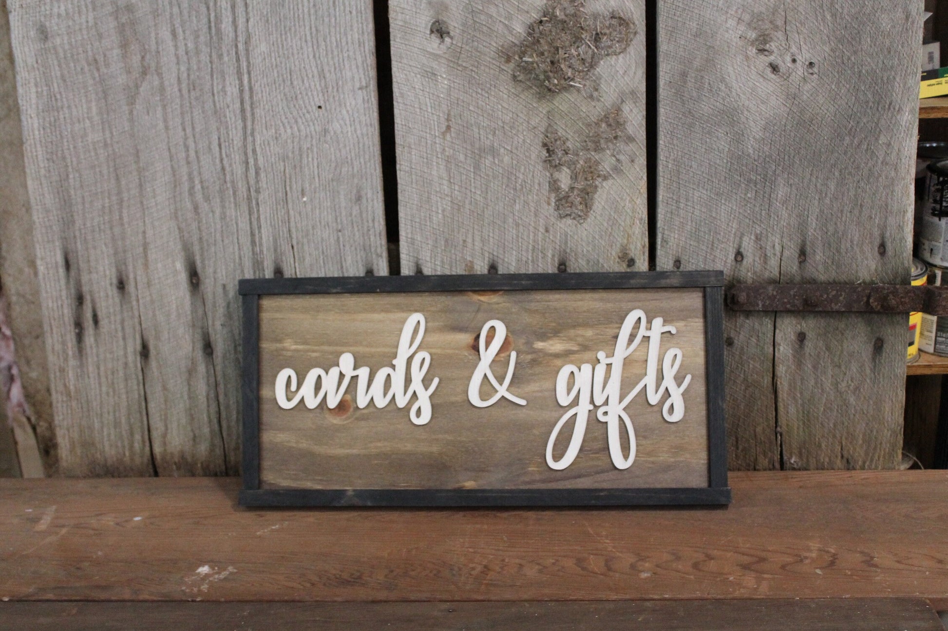 Cards & Gifts Sign Raised Text Wedding Party Graduation Party Shower Extra Large Framed Rustic Primitive Barn Wood Country Signage