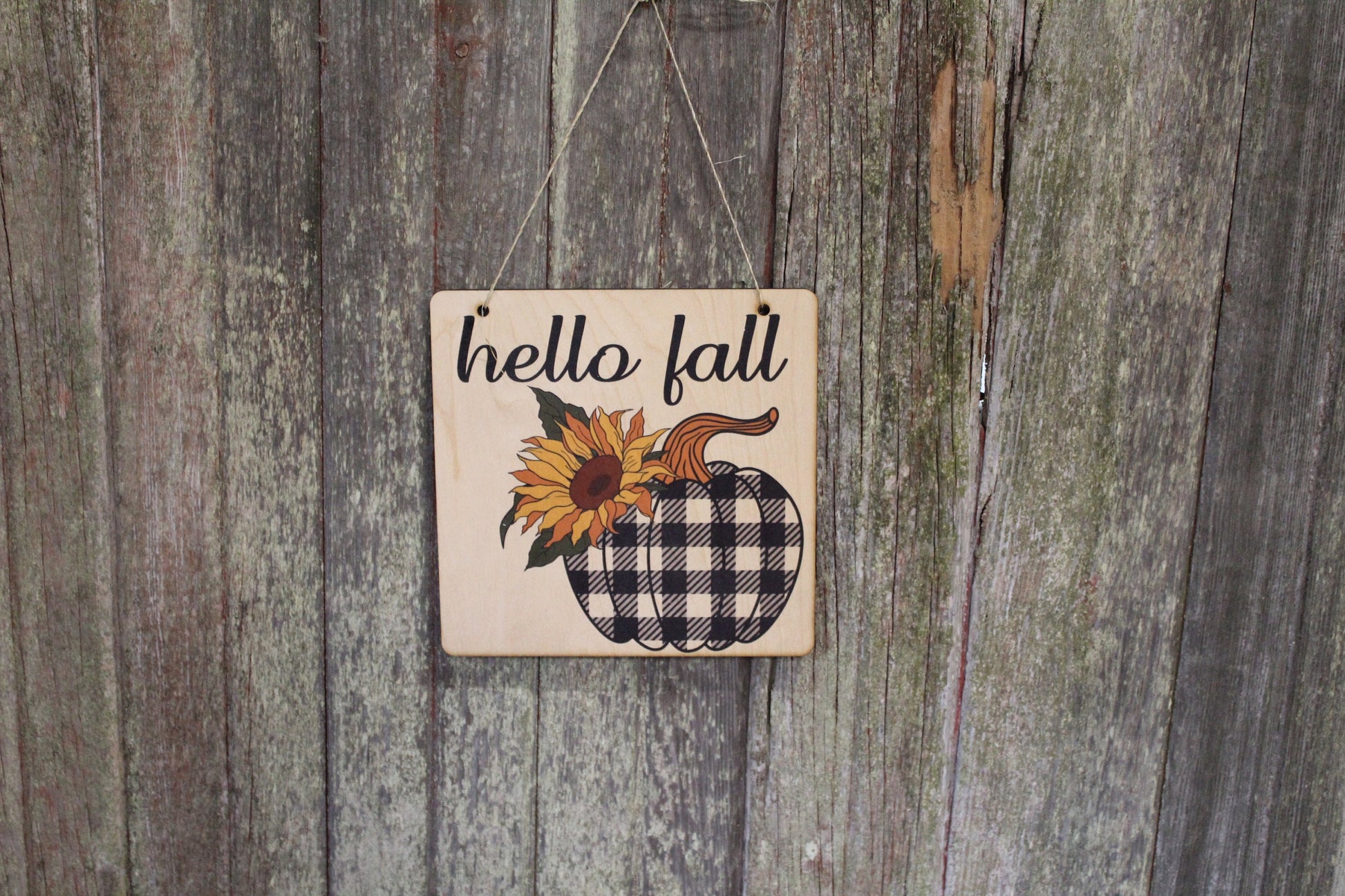 Plaid Pumpkin Wood Sign Sunflower Hello Fall Harvest Wall Decor Autumn Wall Hanging Wooden Rustic Country