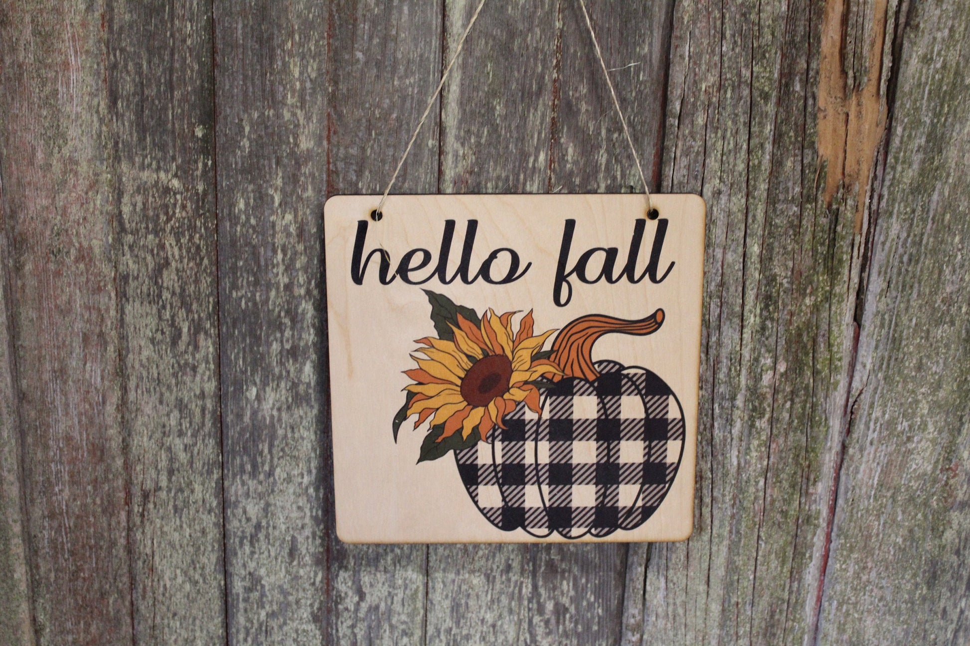 Plaid Pumpkin Wood Sign Sunflower Hello Fall Harvest Wall Decor Autumn Wall Hanging Wooden Rustic Country