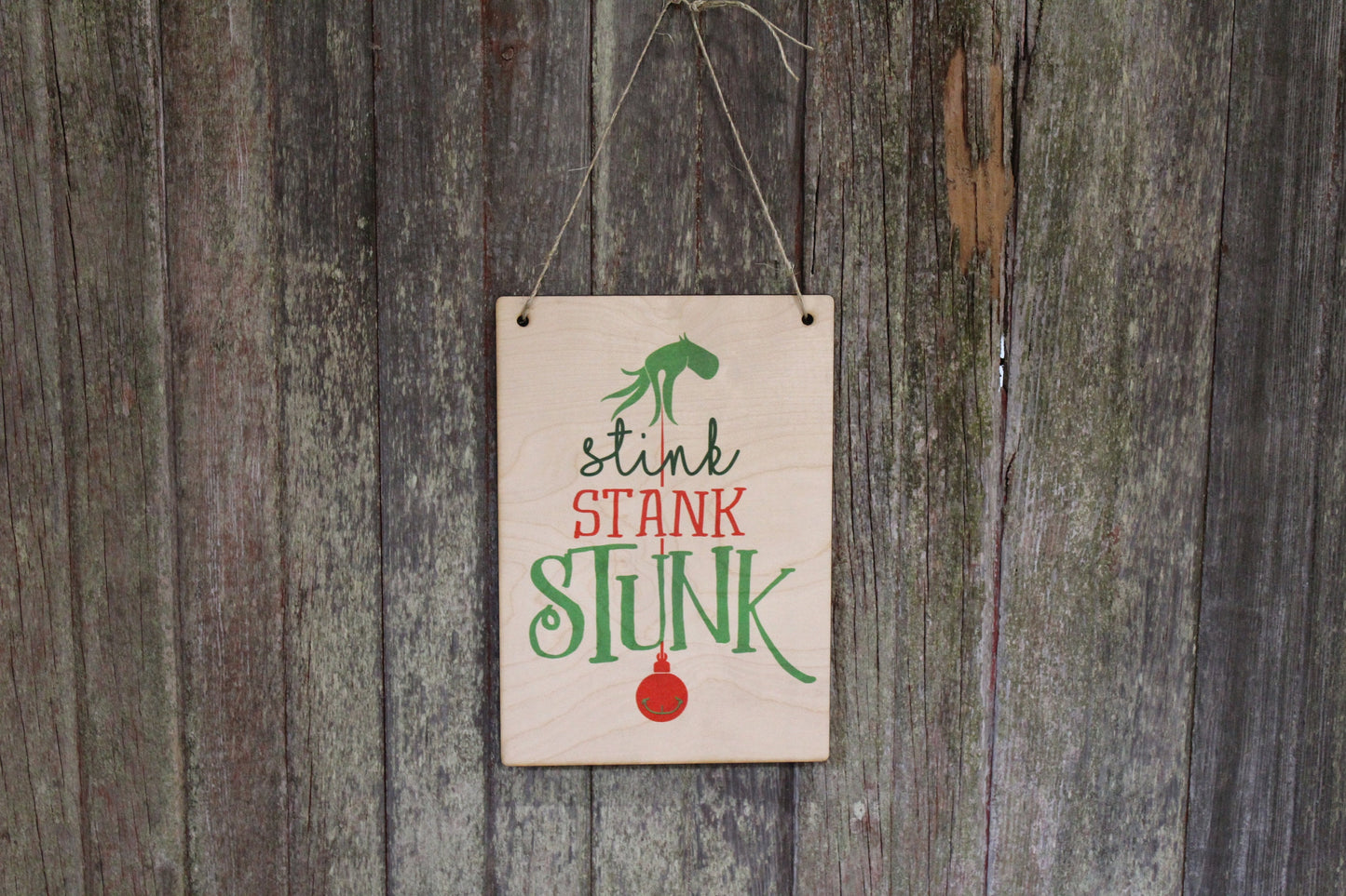Stink Stank Stunk Sign Wall Mean One Décor Christmas Tree Wood Print Entry Way Front Door Decoration Winter Ornament Green Hand
