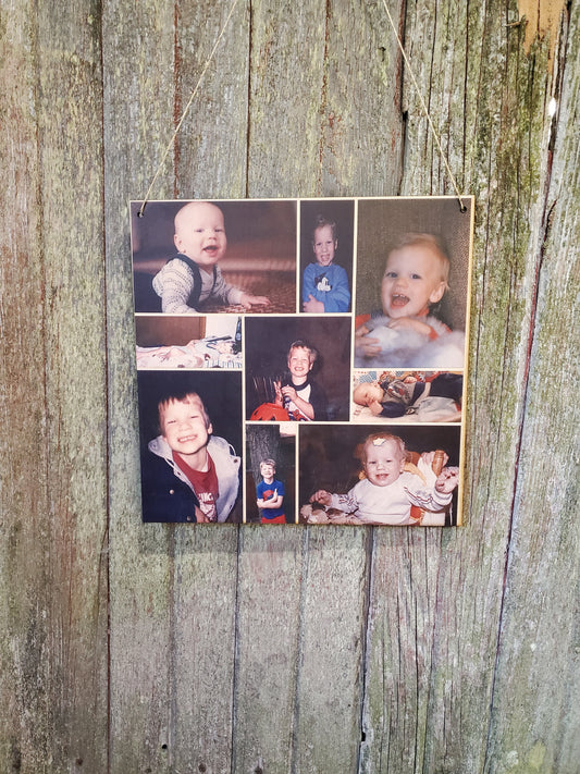 Collage Children Holds 9 Photos Wood Square Custom Photo Wall Hanging Photo Picture Family Photos Printed Personalized Gift Home Decor USA