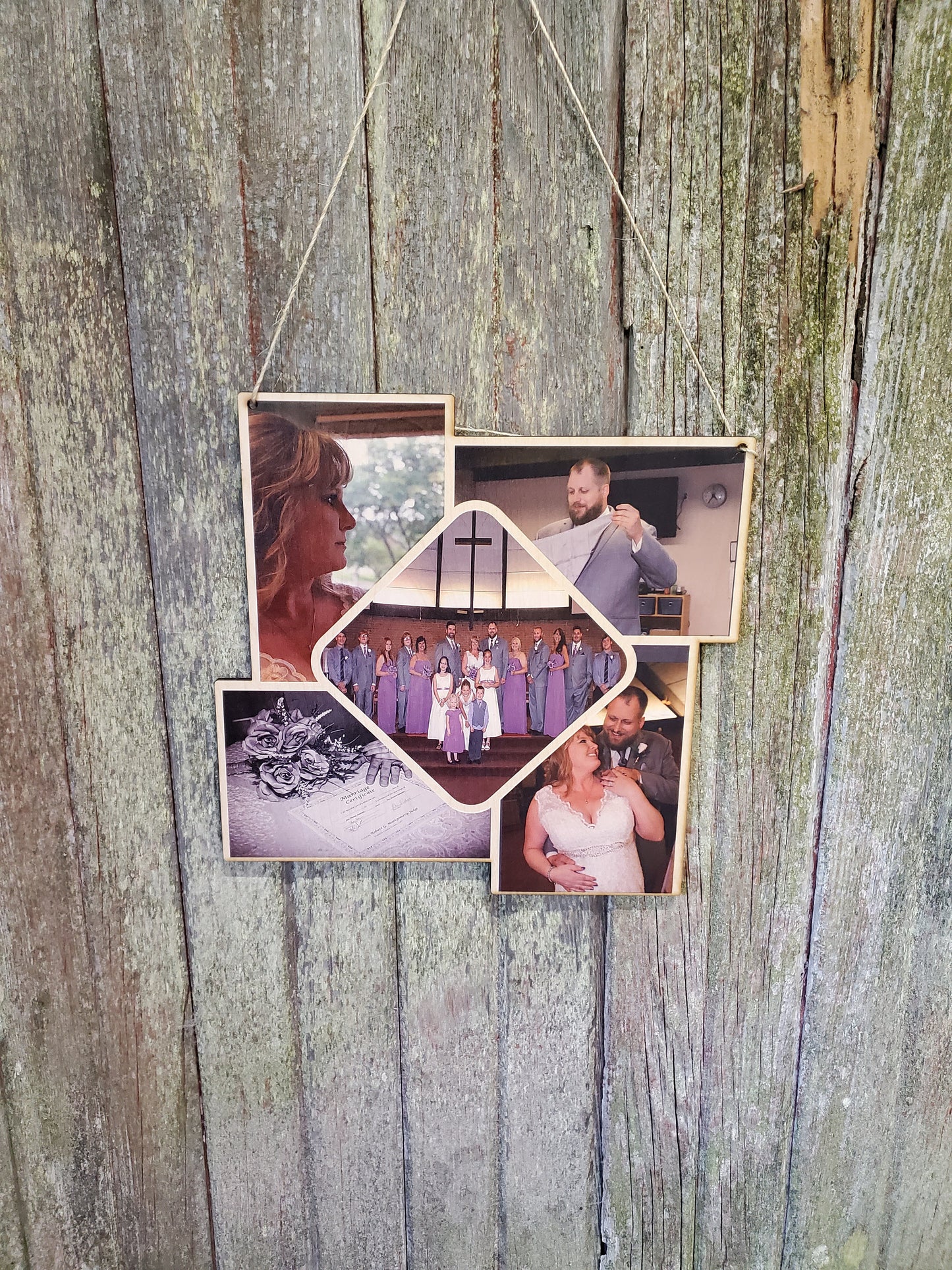 Collage Wedding Holds 5 Photos Wood Square Custom Photo Wall Hanging Photo Picture Family Photos Printed Personalized Gift Home Decor USA