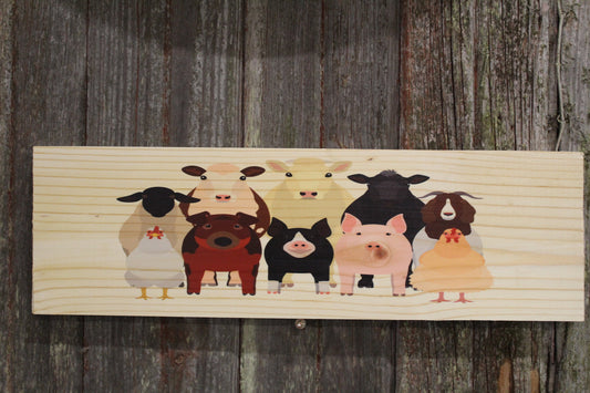 Farm Animal Barn Sign Sheep Cow Bull Rooster Pig Boar Goat Wall Hanging Country Sitter Barn Yard Decoration Wood Print