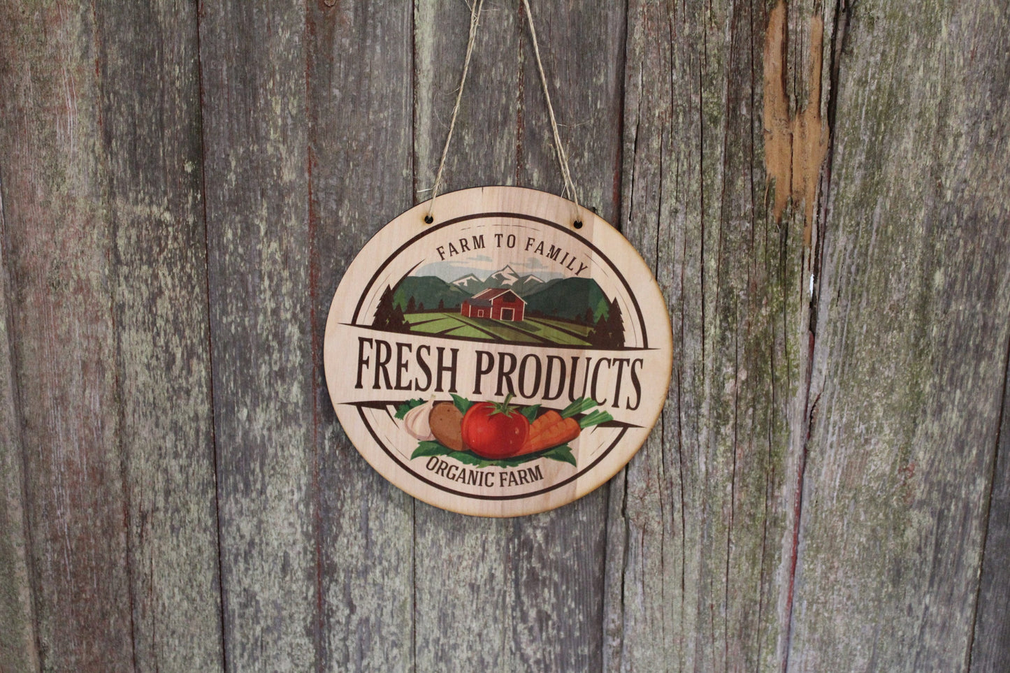 Fresh Products Hanging Sign Wood Family Farm Market Organic Vender Sign Produce Portable Light Weight Wall Sign Decoration Decor