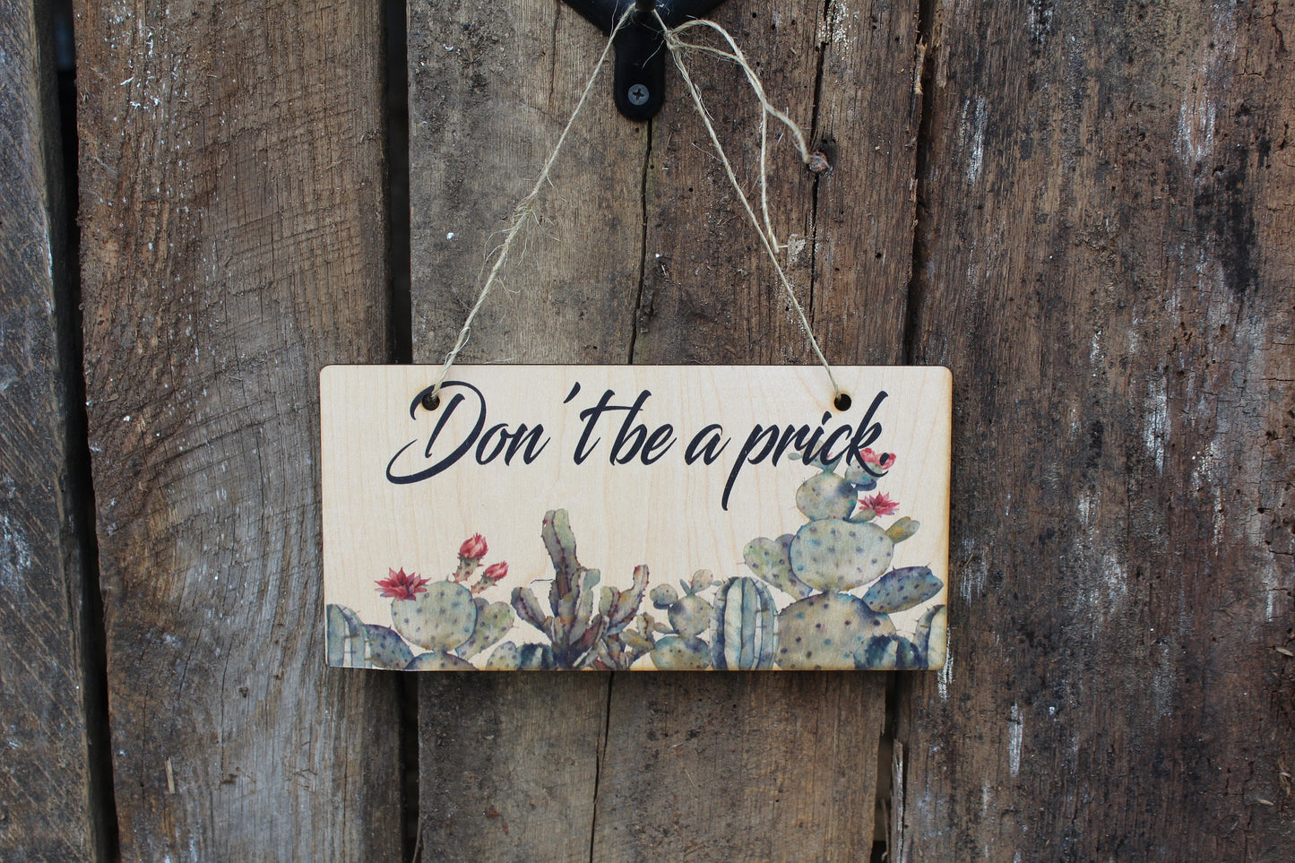 Don't Be A Prick Sign Wood Hanging Wall Art Watercolor Print Decoration Decor Cactus Plant House Plant Greenery