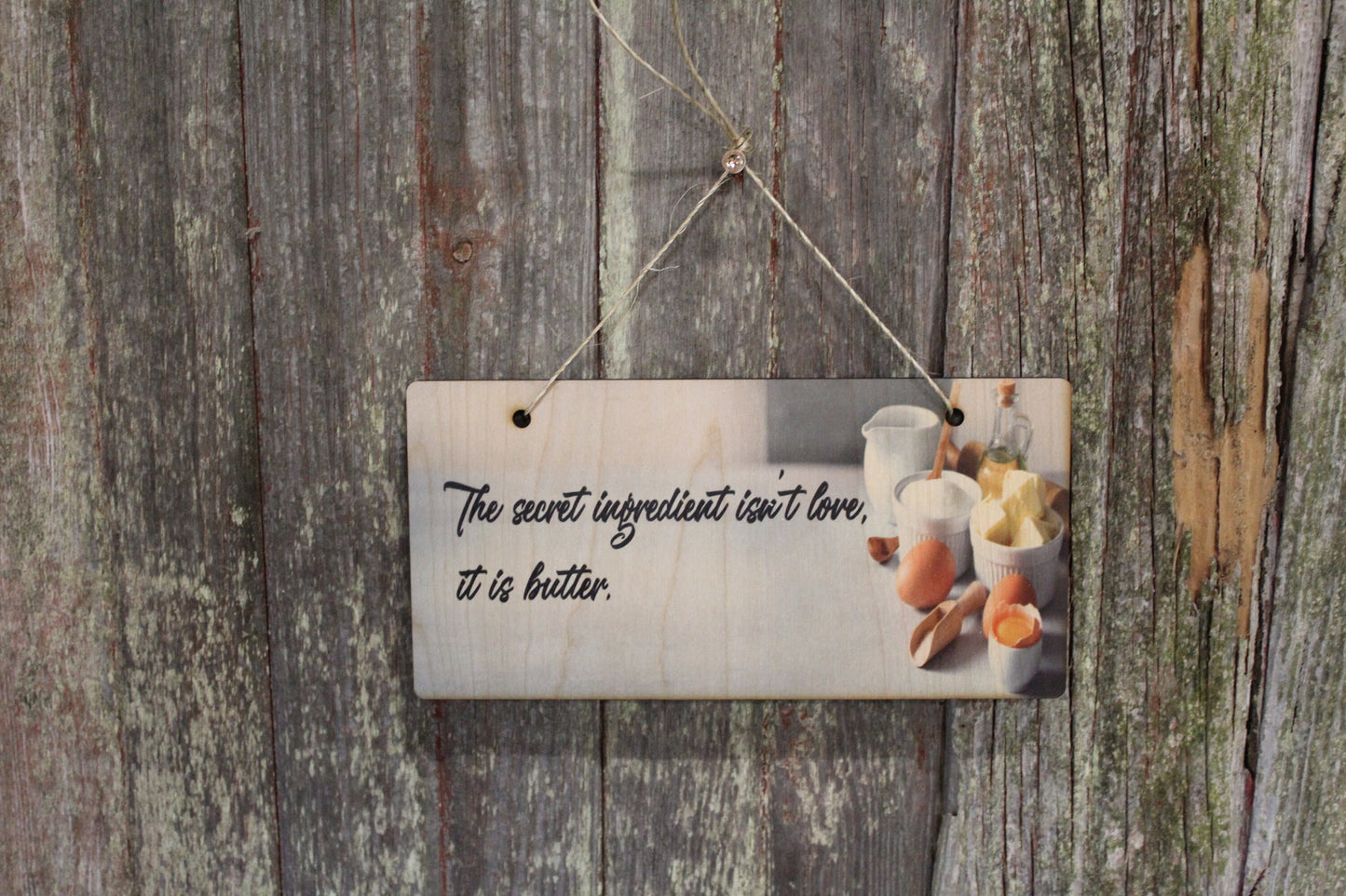Kitchen Sign Secret Ingredient is Butter Hanging Wood Sign Funny Wall Art Decor Print Cooking Decoration Baking