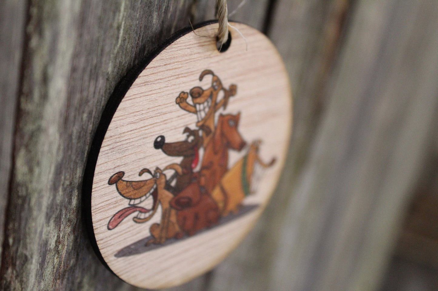 Goofy Dog Group Ornament Wood Party Tongue Teeth Vet Gift Veterinarian Present Dog Lover Wall Hanging Tree Rustic Farmhouse Shabby Chic Wood