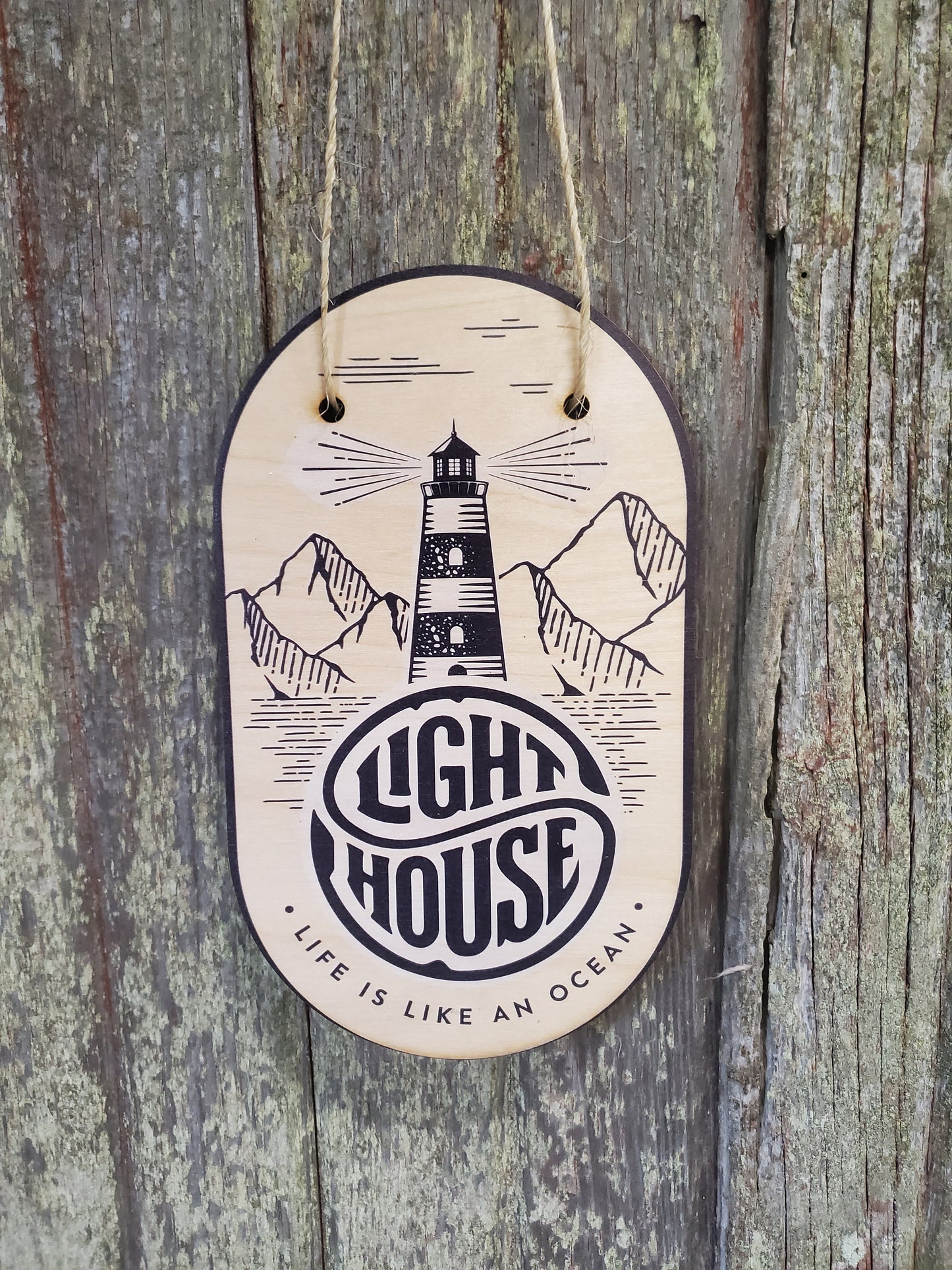 Light House Door Sign Lighthouse Wood Beach Sea Hanger Front Door Entry Way Decor Plaque Wood Print