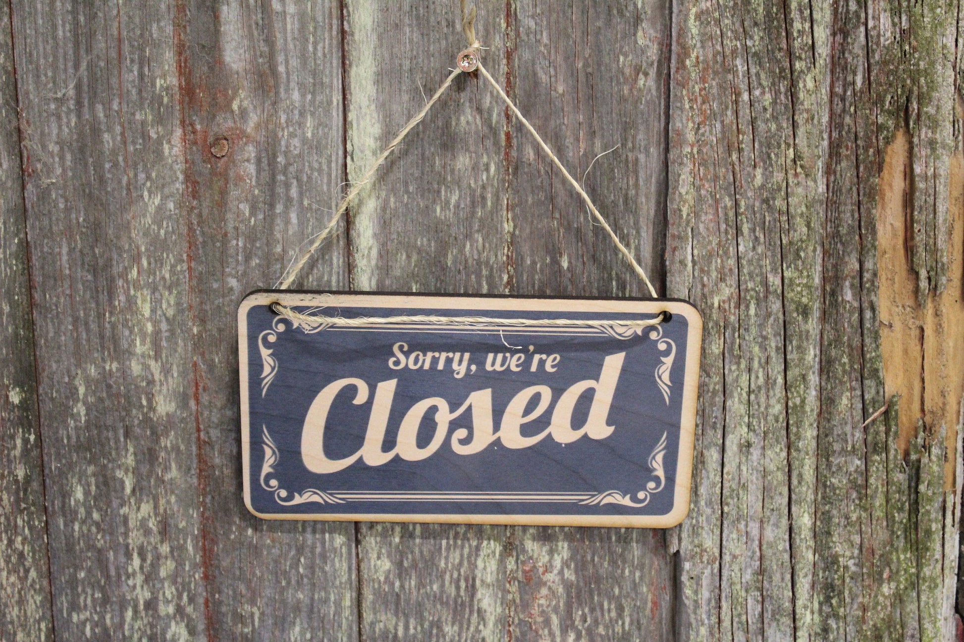 Open Closed Double Sided Close Advertising Small Business Wooden Front Door Entry Way Decor Plaque Wood Print