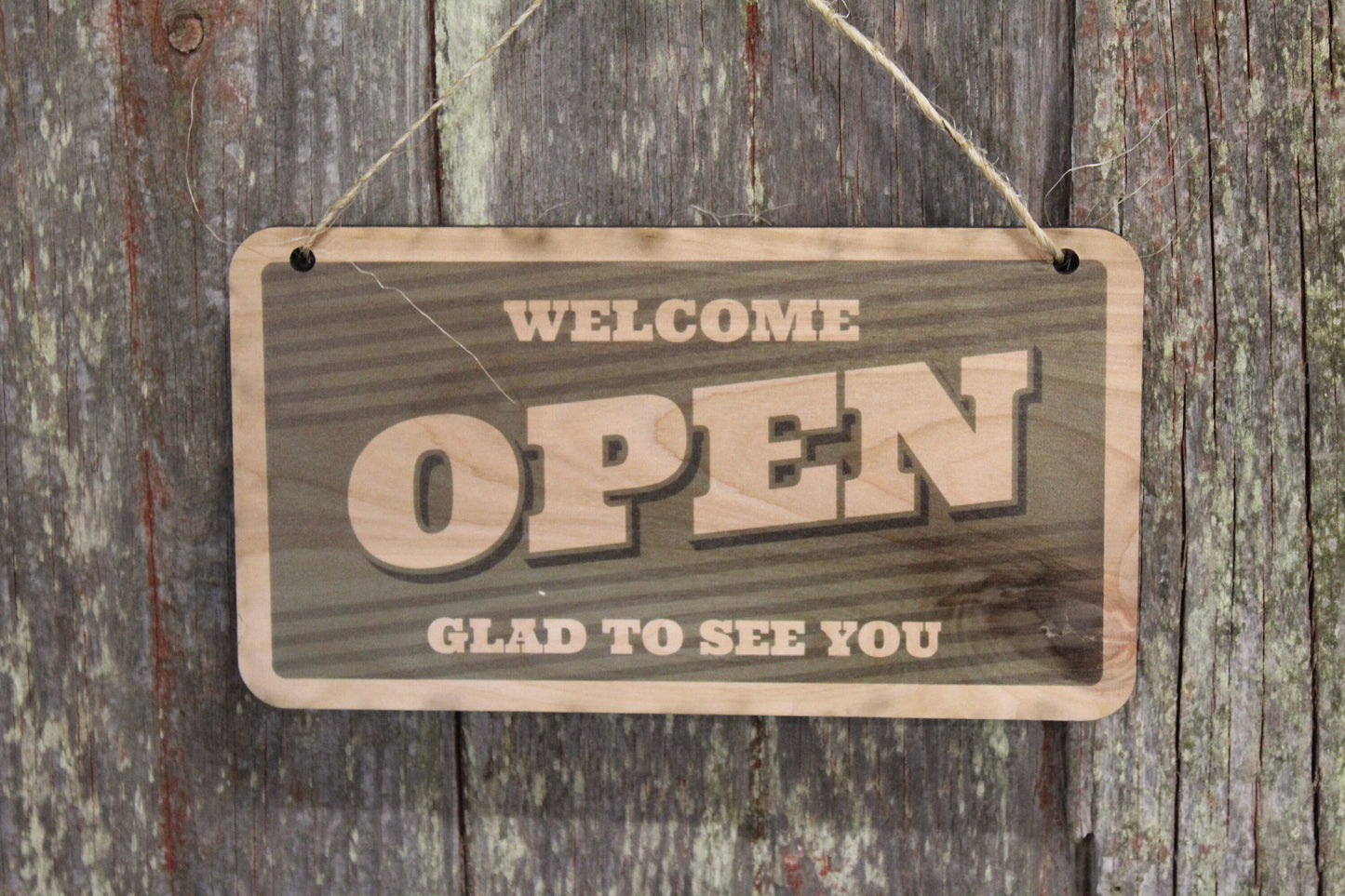 Open Closed Sign Green Welcome Glad To See You Sorry We'll See You Later Double Sided Close Vintage Wooden Front Door Entry Way