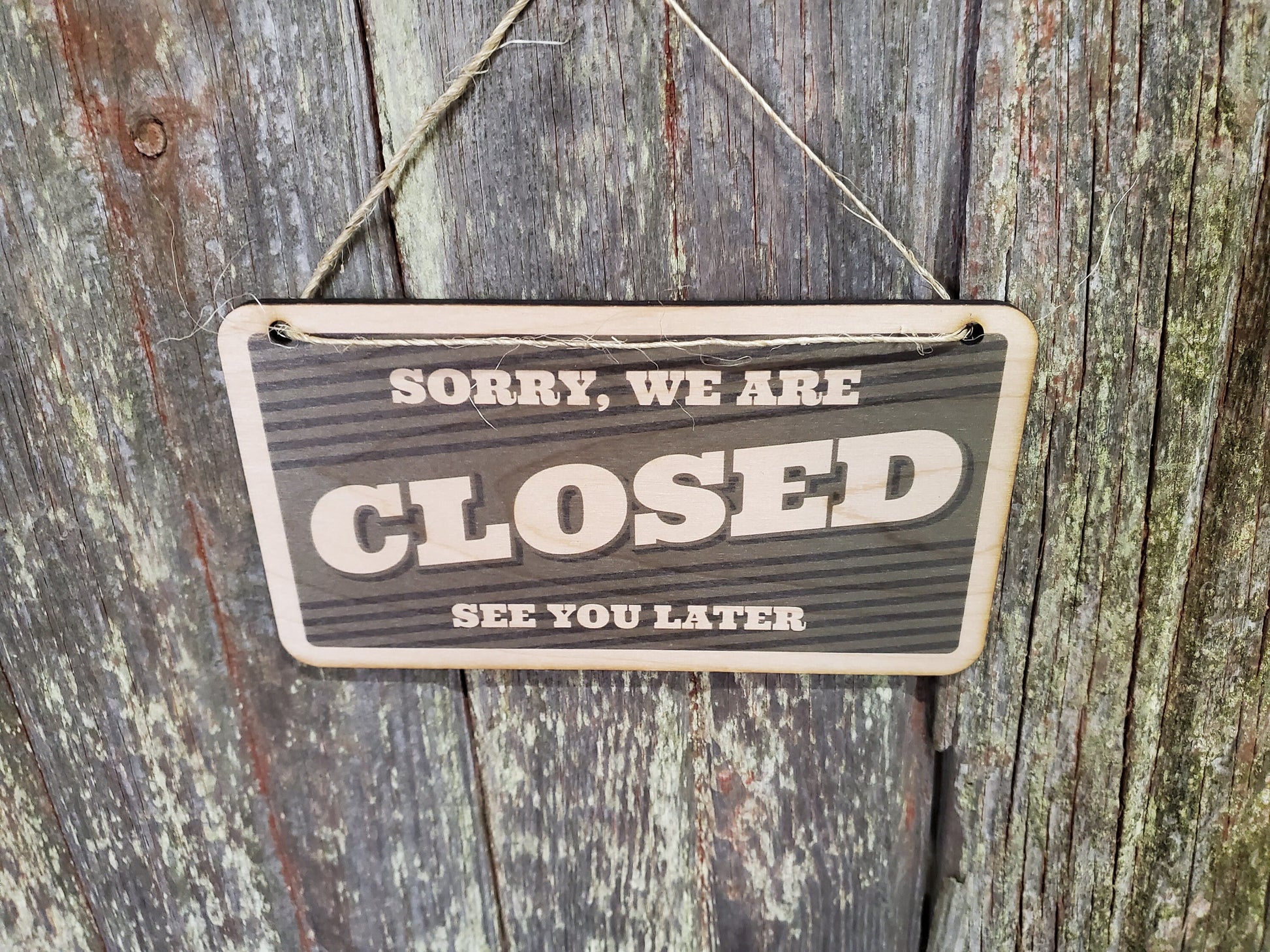 Open Closed Sign Green Welcome Glad To See You Sorry We'll See You Later Double Sided Close Vintage Wooden Front Door Entry Way