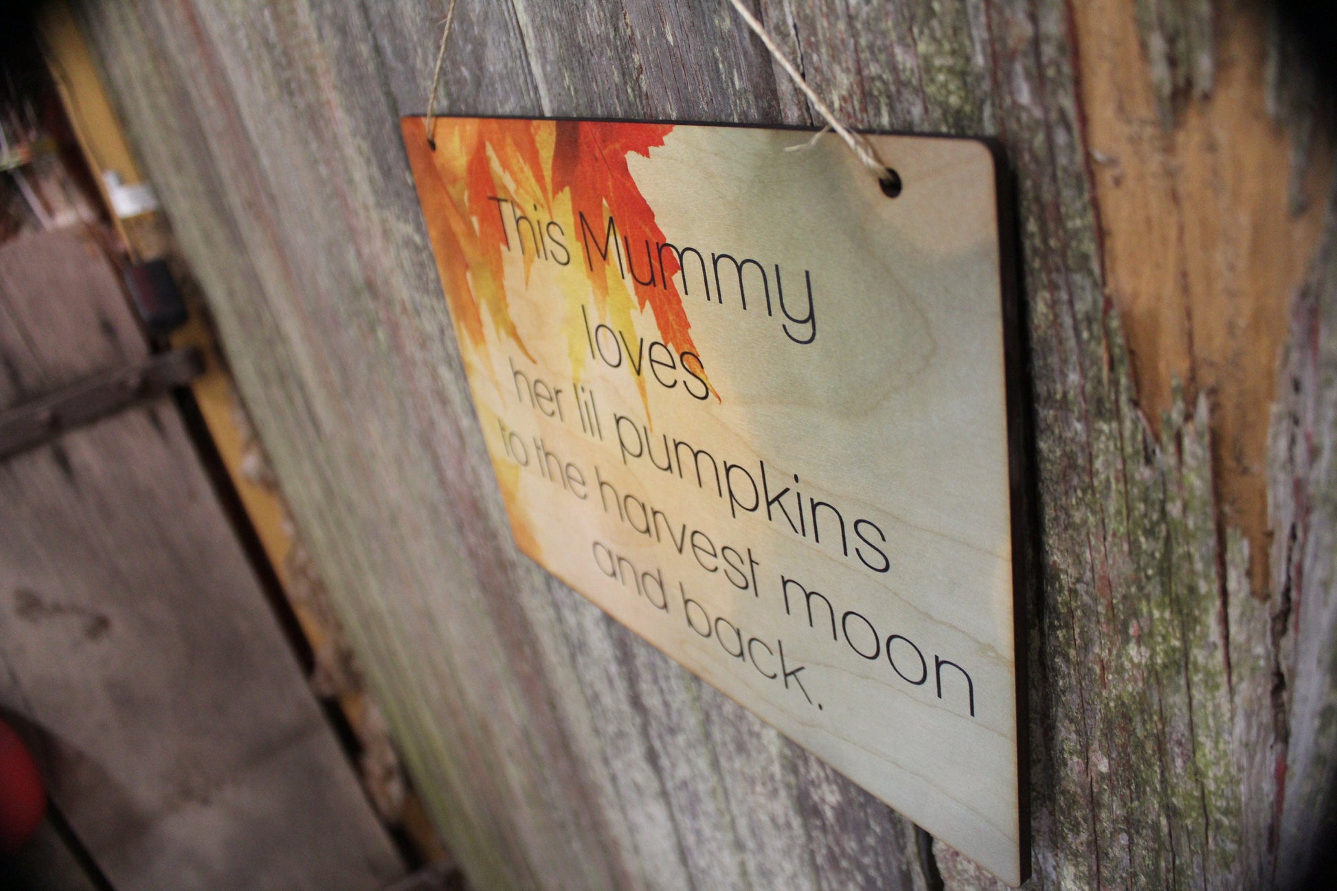 Mummy Loves Her Little Pumpkins Fall Sign To The Moon and Back Halloween Autumn Leaves Rustic Wooden Wall Decor Art Plaque Wood Print