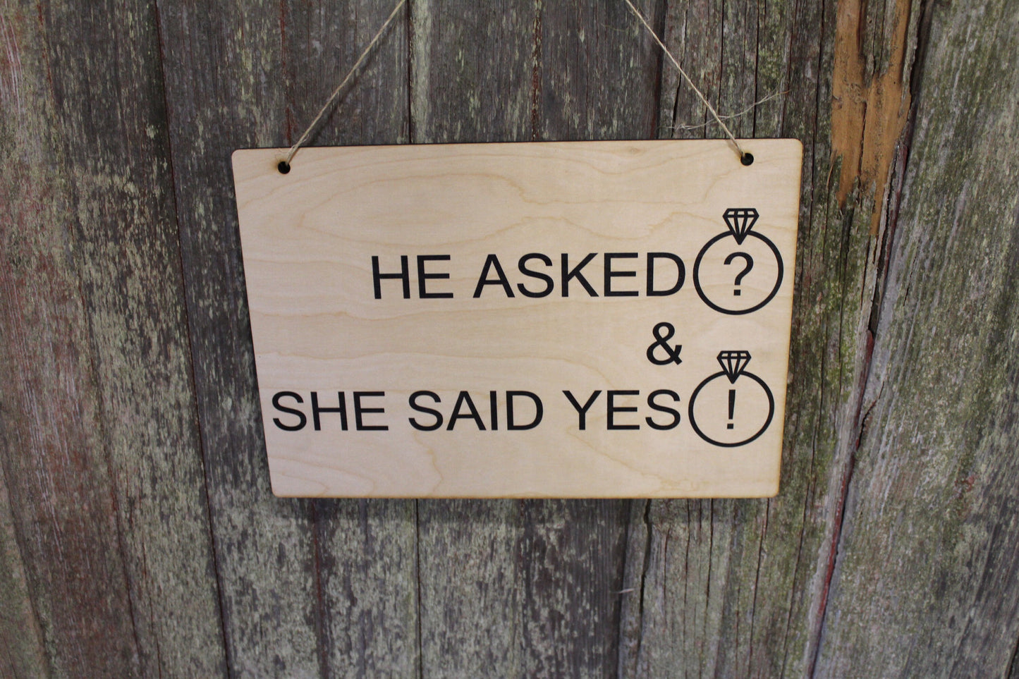 Engagement Announcement He Asked She Said Yes Sign Picture Prop Wedding Rustic Wooden Wall Decor Art Wood Print