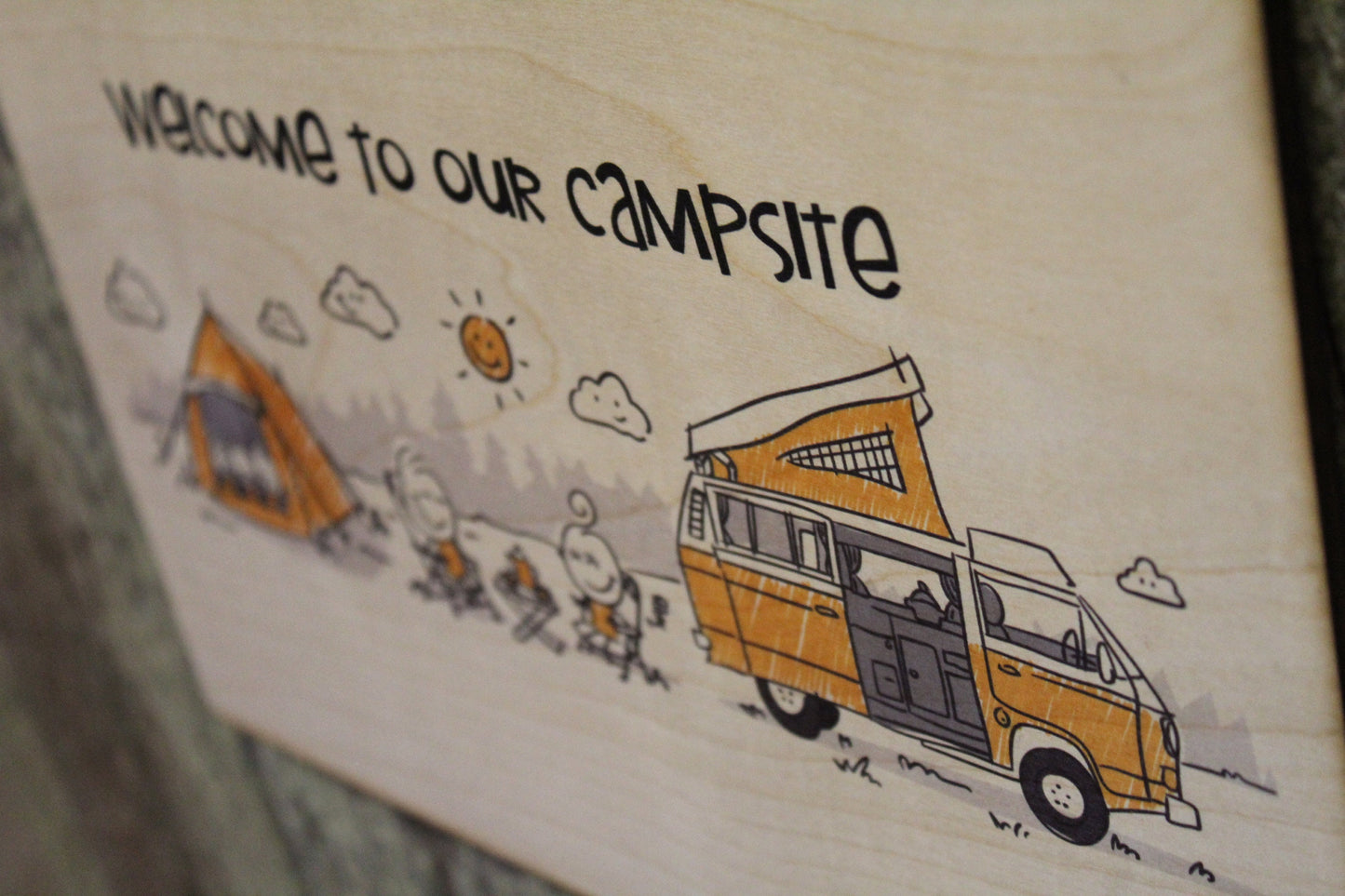 Campsite Welcome Sign Camping Text Camper Rv Family Outdoors Rustic Wooden Wall Decor Wood Print