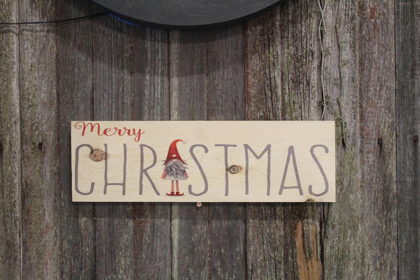 Merry Christmas Gnome Sign Elf Text Script Beard Santa Hat Block Wall Hanging Christmas Decoration Wood Print