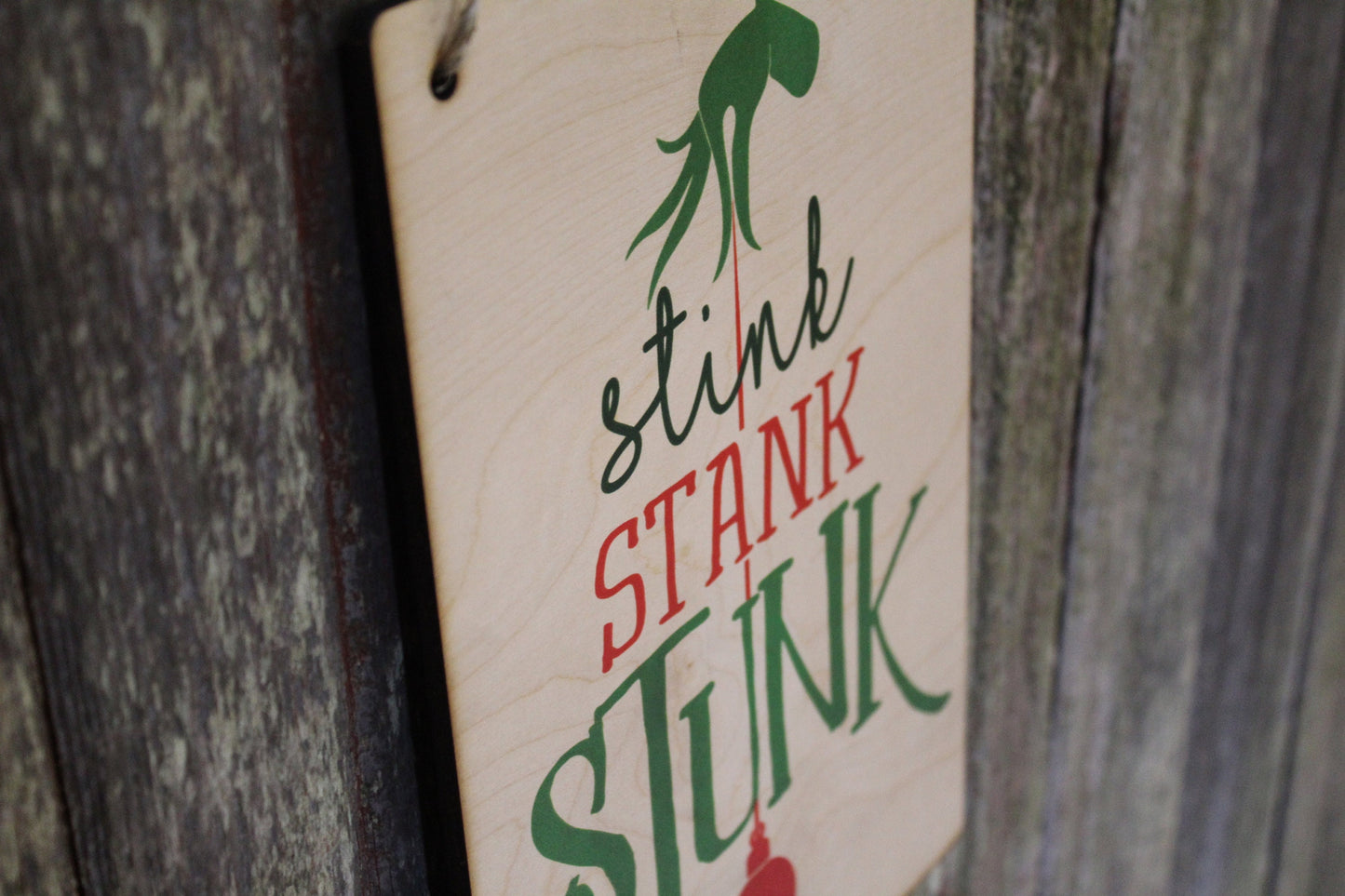 Stink Stank Stunk Sign Wall Mean One Décor Christmas Tree Wood Print Entry Way Front Door Decoration Winter Ornament Green Hand