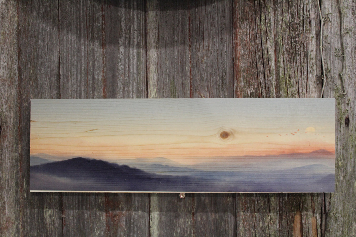 Mountain Sunset Painting Sign Wood Wall Hanging Pastel Watercolor Decor Decoration Morning Sunrise Mountain Range Art Picture