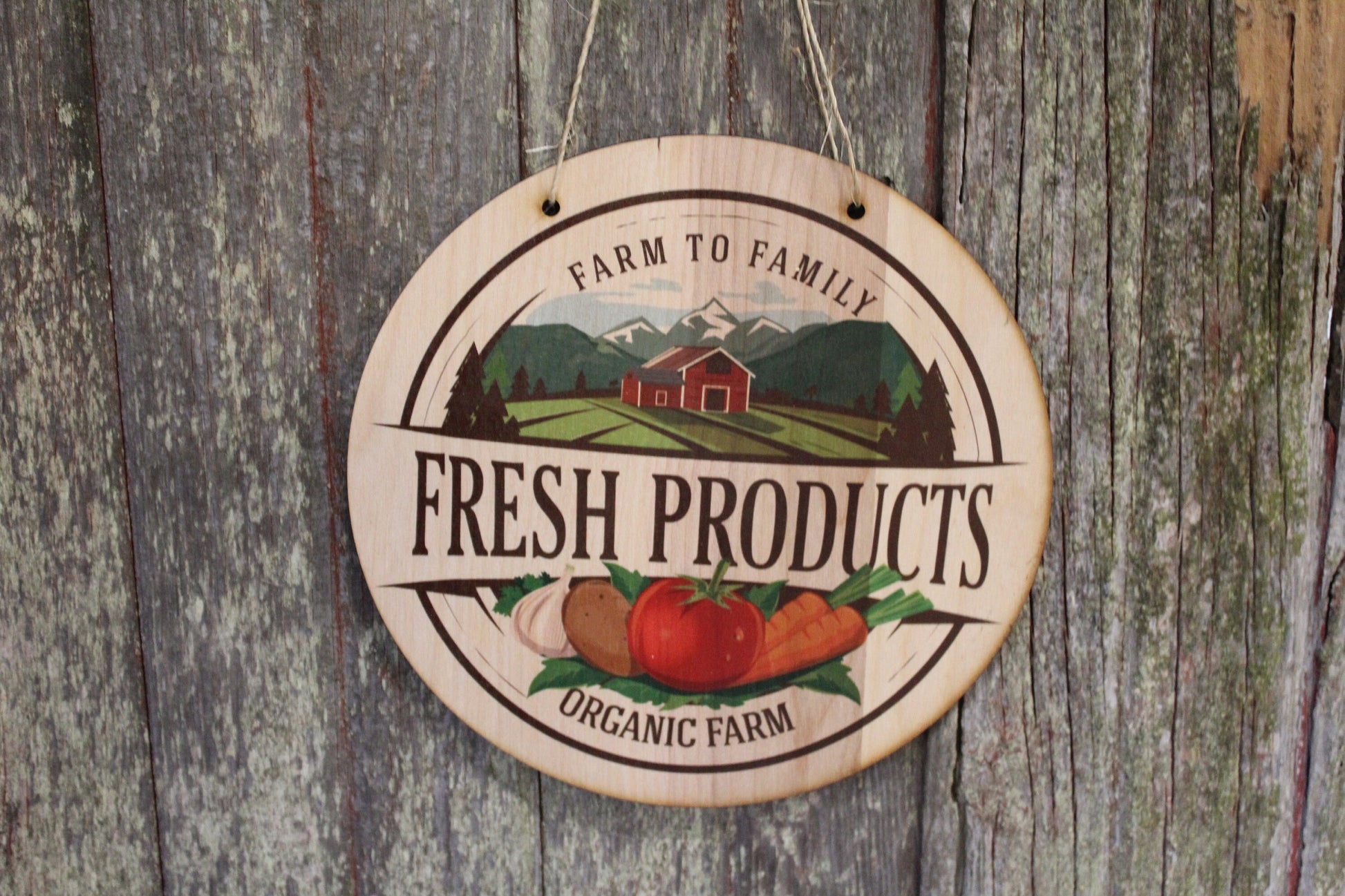 Fresh Products Hanging Sign Wood Family Farm Market Organic Vender Sign Produce Portable Light Weight Wall Sign Decoration Decor