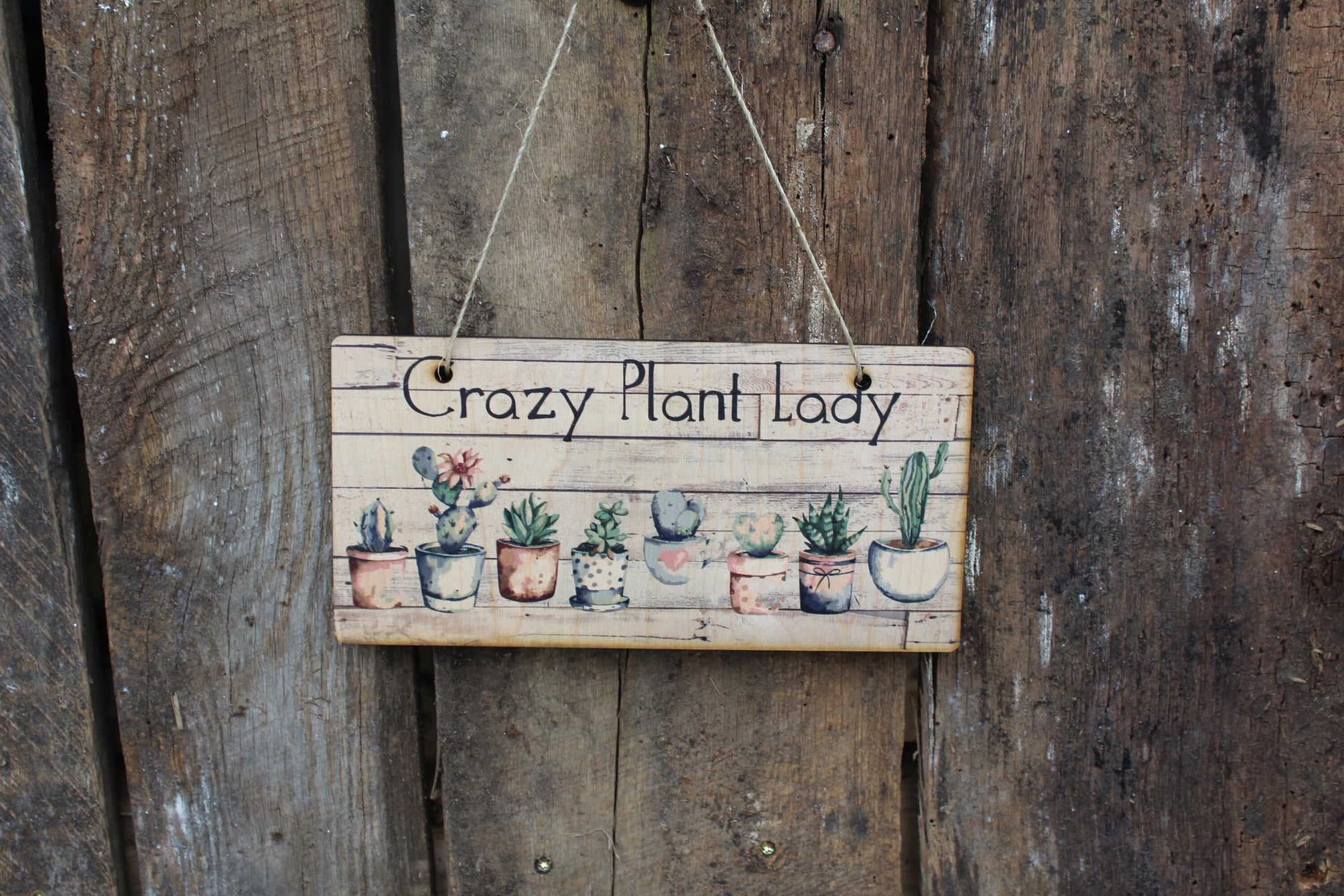 Crazy Plant Lady Succulent Sign Wood Hanging Wall Art Watercolor Print Decoration Decor Cactus Plant House Plant Greenery