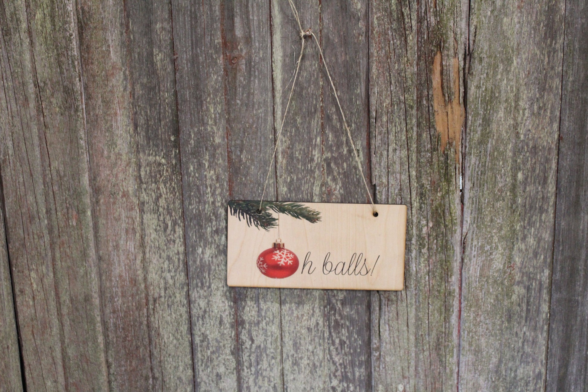 Oh Balls! Wood Sign Christmas Hanging Wall Decoration Decor Winter Ornament Wall Art Home Accent Funny Quote