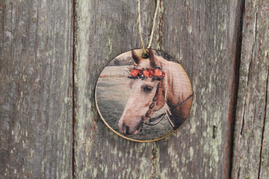 Pet Photo Your Photos on Wood Your Picture Custom Ornament Tree Hanging Sign Printed Personalized Custom Gift Idea Home Decor Horse Round
