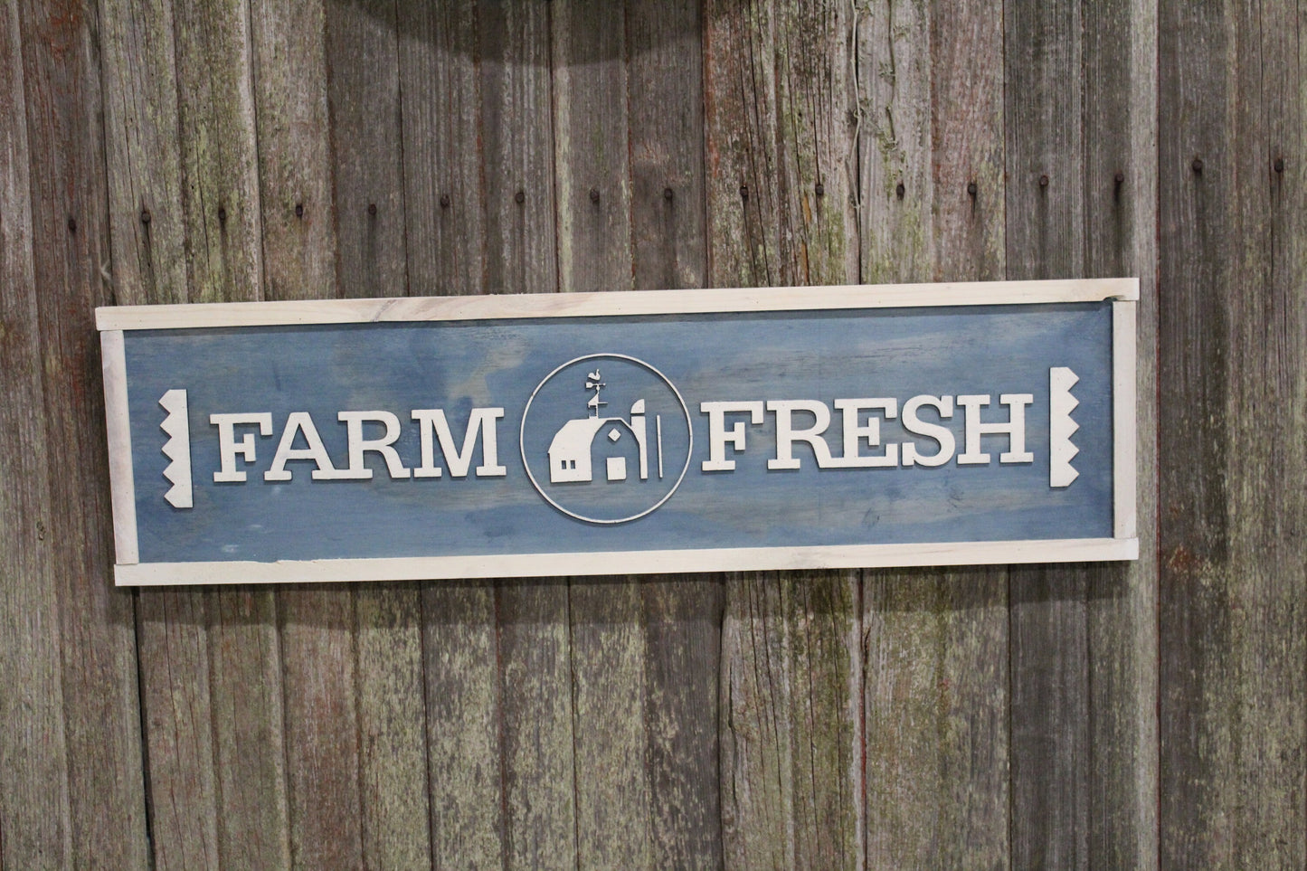 Farm Fresh Wood Sign Raised Text Barn Market Adverting Organic Small Shop Sign 3D White Washed Rustic Primitive Wall Décor Wall Art