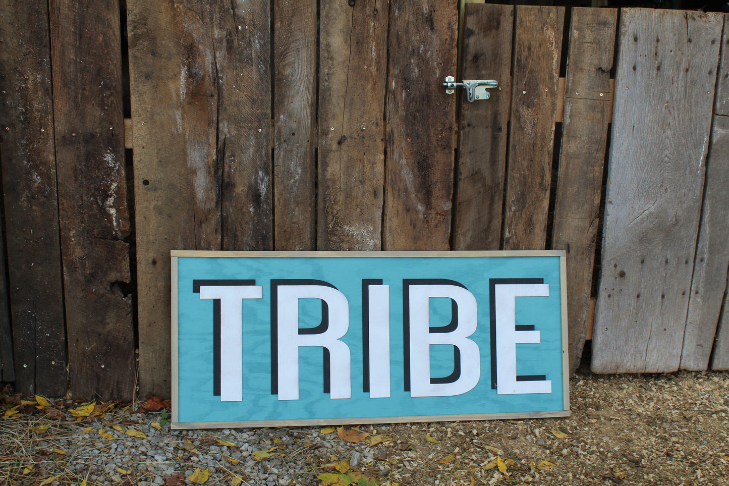 Tribe Wood Sign Minimalist Wall Art Extra Large 3D Raised Text Turquoise Framed Adventure Family Livingroom Couch Over Sized Sign Handmade