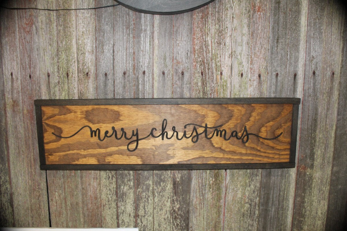 Rustic Merry Christmas Wood Sign Ranch Sign Raised Text Cabin Sign Decor 3D Script Primitive Wall Decoration Text