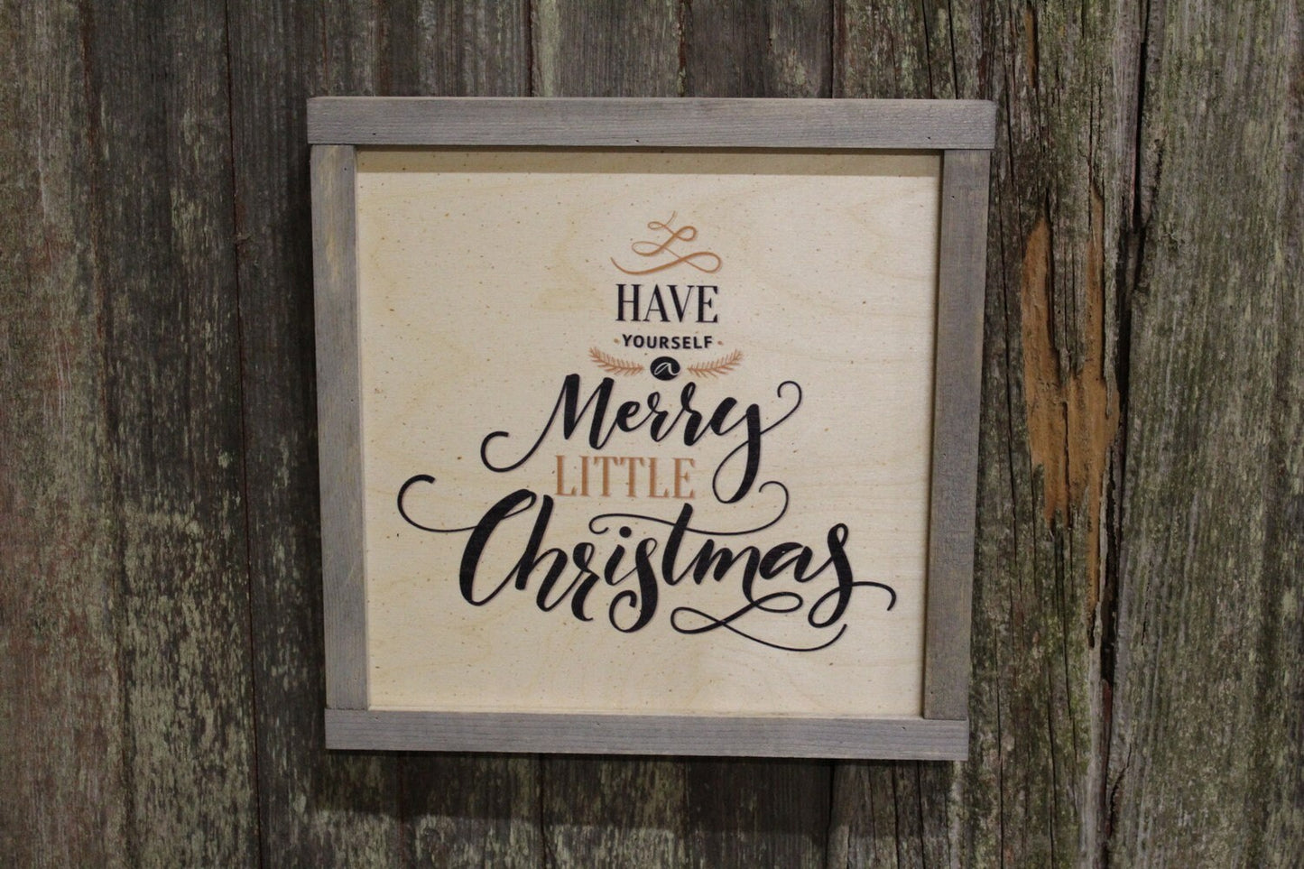 Framed Have Yourself A Merry Little Christmas Wood Sign Tree Shaped Christmas Décor Print Wall Art Decoration Wall Hanging Gold Black Script