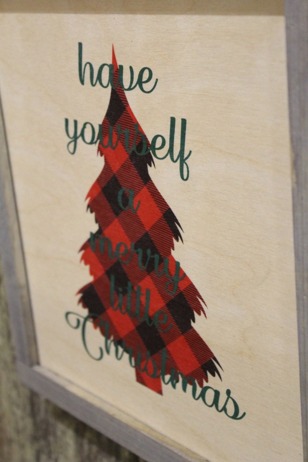 Framed Have Yourself A Merry Little Christmas Wood Sign Plaid Tree Shaped Christmas Décor Print Wall Art Decoration Wall Hanging Lyrics Text