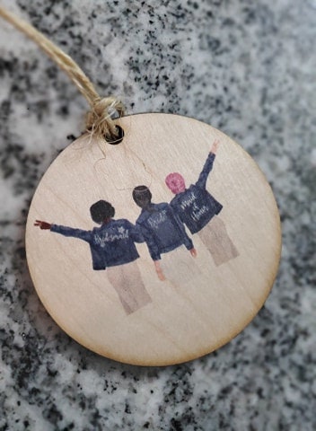 Personalize Your Bridal Party Custom Picture Cartoon Christmas Ornament Wood Slice Wedding Bride Crew Bridesmaids Group Jean Jackets