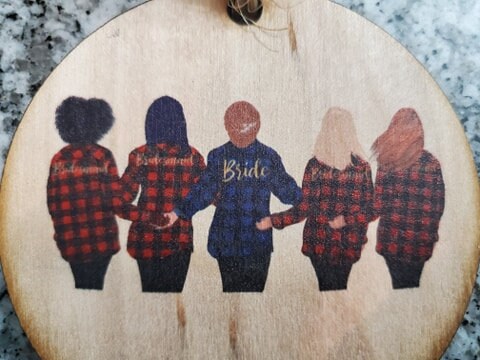 Personalize Your Bridal Party Gift Custom Picture Cartoon Christmas Ornament Wood Slice Wedding Bride Crew Bridesmaids Group Buffalo Plaid
