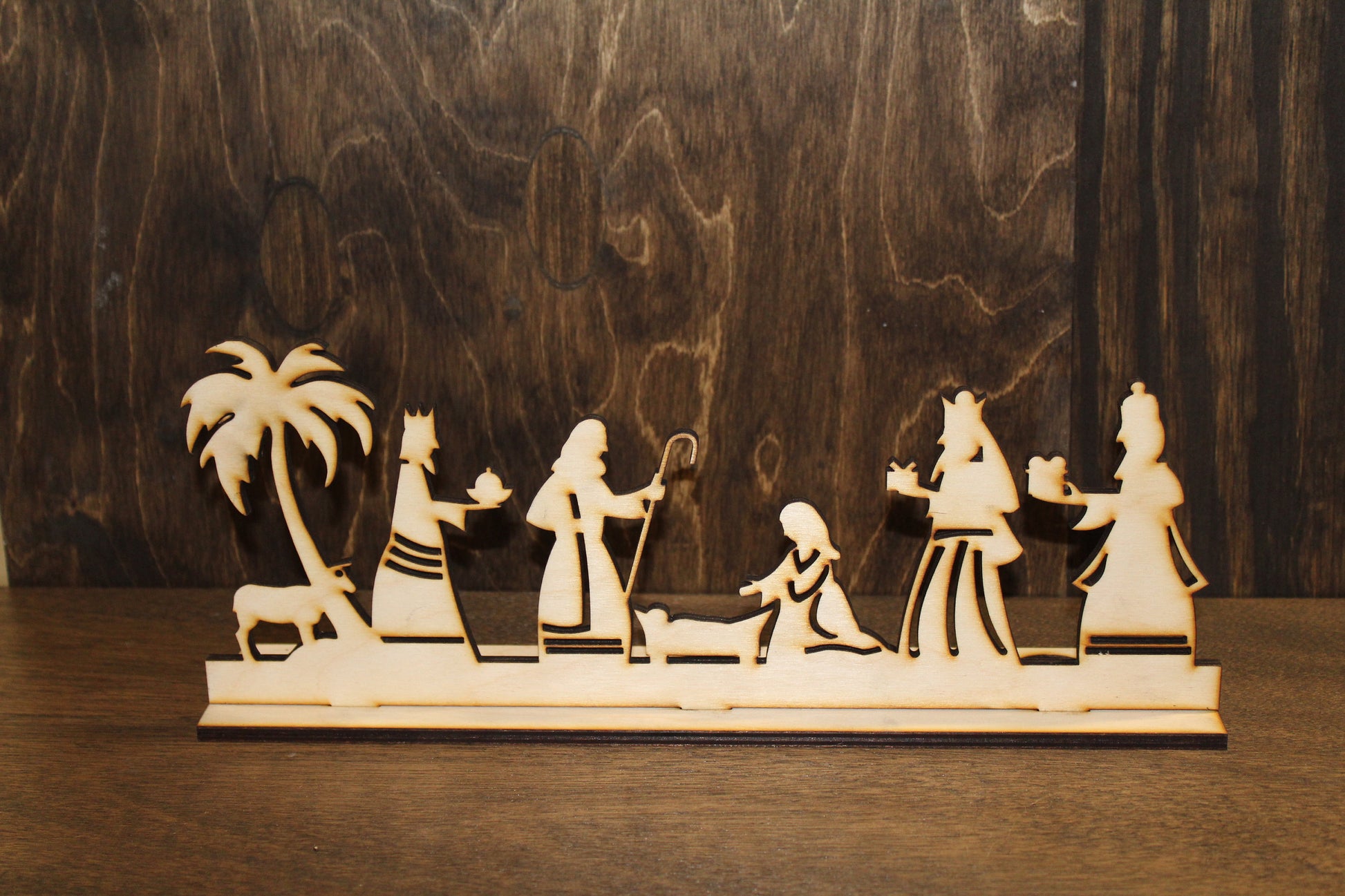 3D Nativity Tea Light Holder Holy Family Creche Christmas Nativity Scene Back Lite Candle Holder DIY Wood Word Laser Cut Wooden Decor Birch